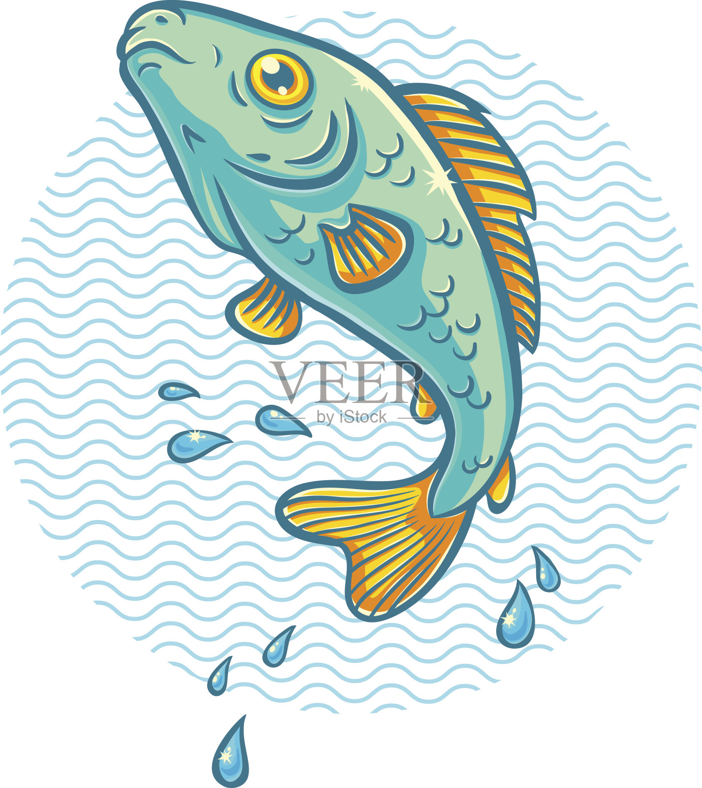 河里的鱼插画图片素材