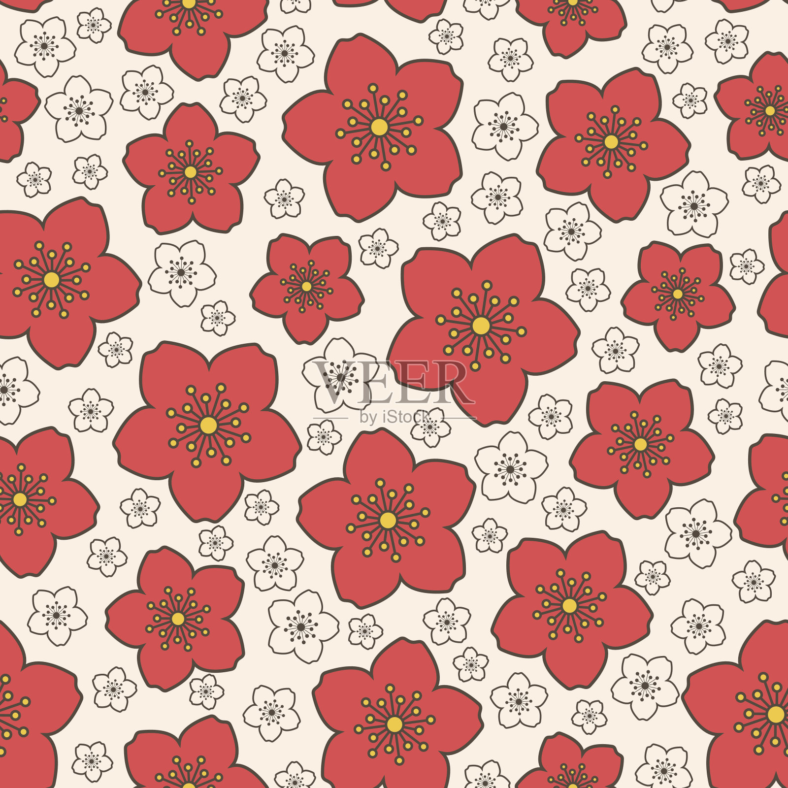 红色的樱花模式插画图片素材