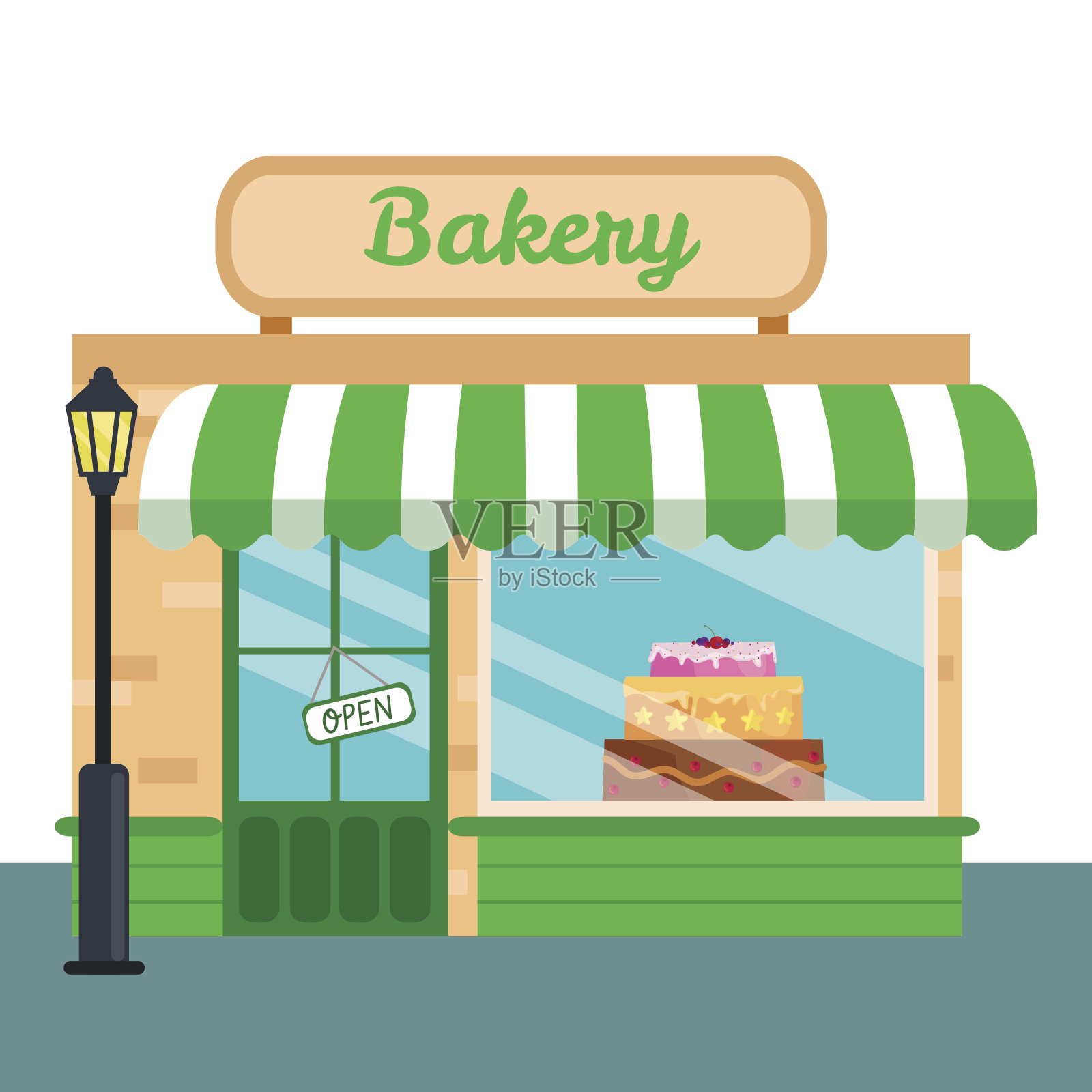 面包店，店面前标平式。矢量图插画图片素材