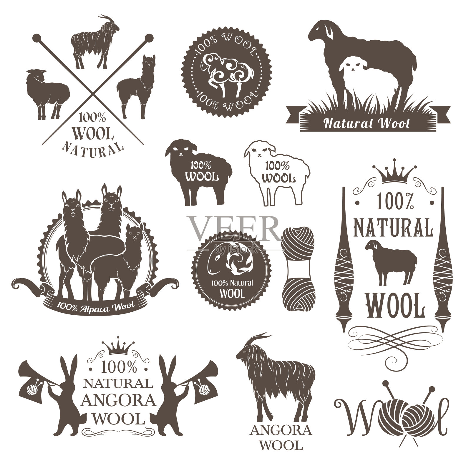 羊毛标签和设计元素。插画图片素材