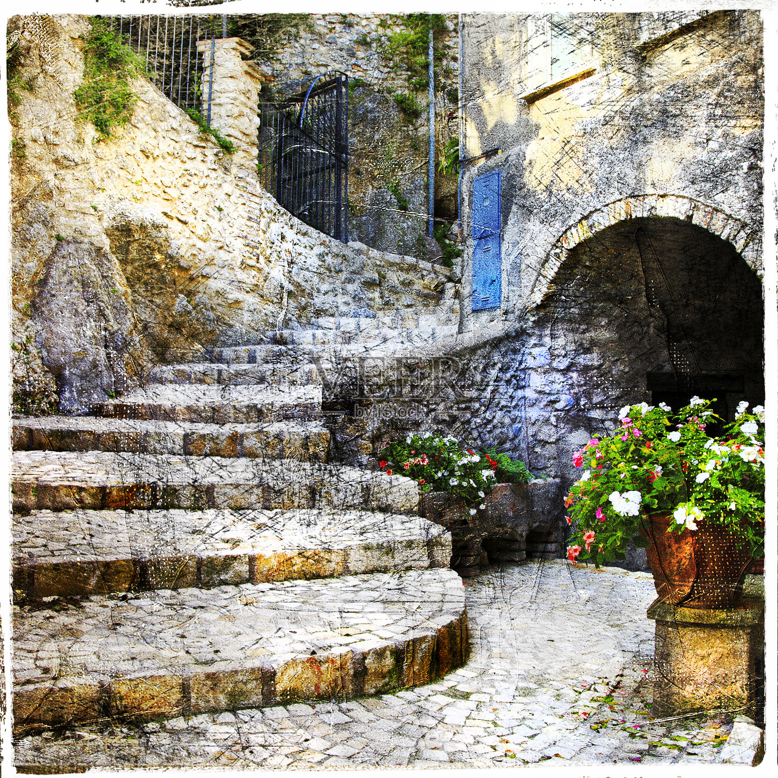 古老的意大利村庄的迷人街道照片摄影图片