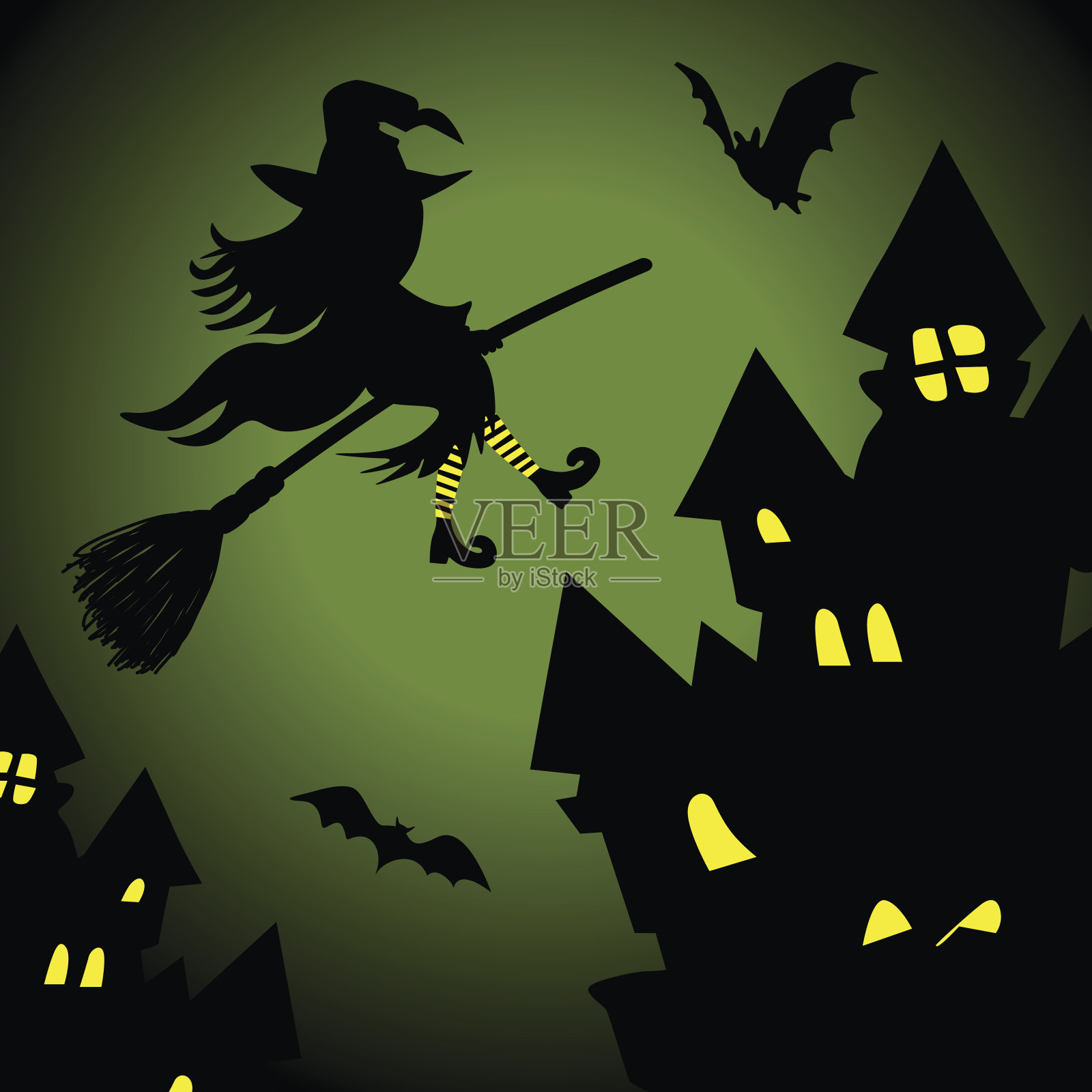 万圣节之夜的飞行女巫插画图片素材