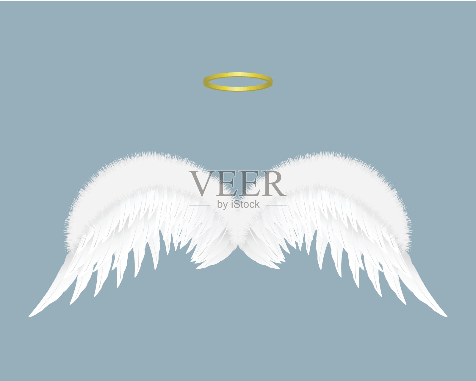 天使的翅膀和光环孤立的背景。矢量插图。插画图片素材