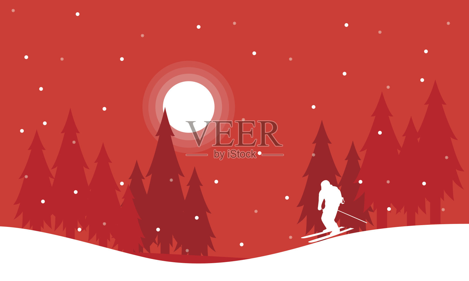 风景圣诞冬季人们滑雪插画图片素材