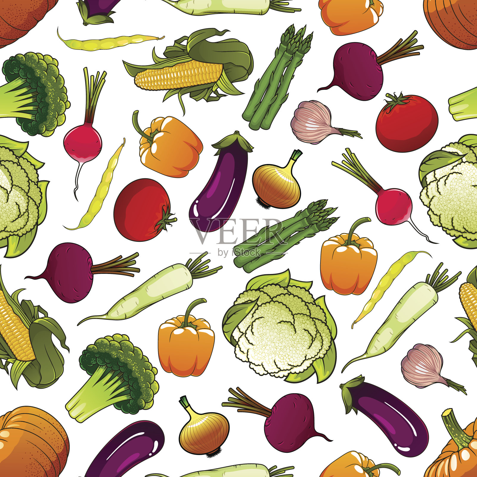 健康新鲜无缝蔬菜模式插画图片素材