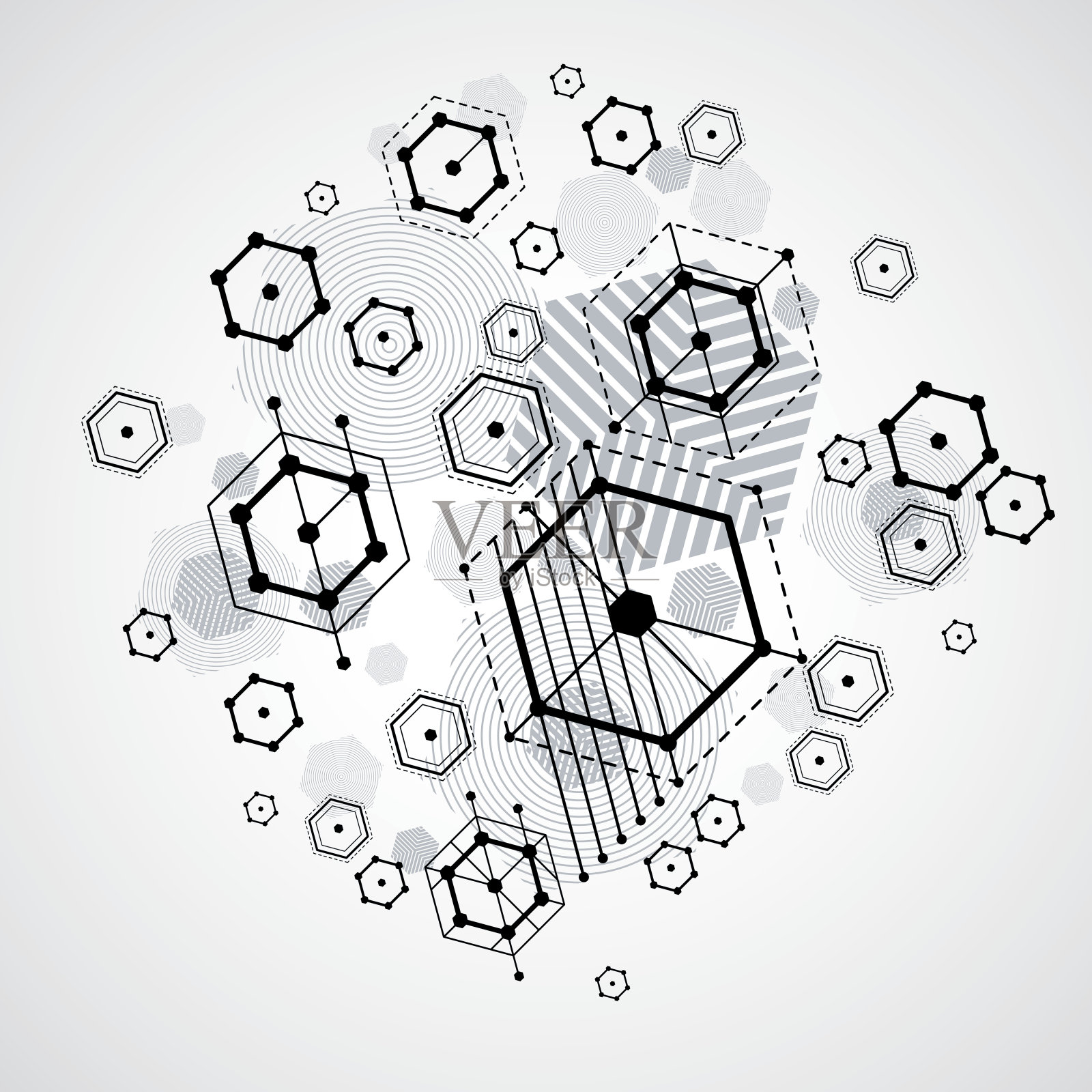 矢量包豪斯抽象背景与网格和几何元素插画图片素材