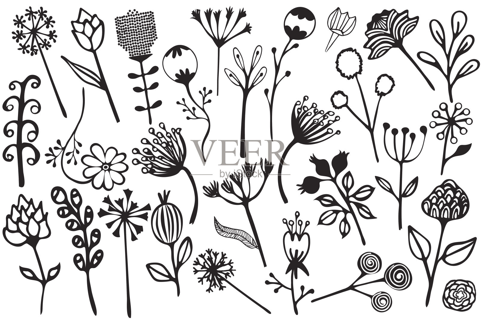 手绘复古花卉元素设计元素图片