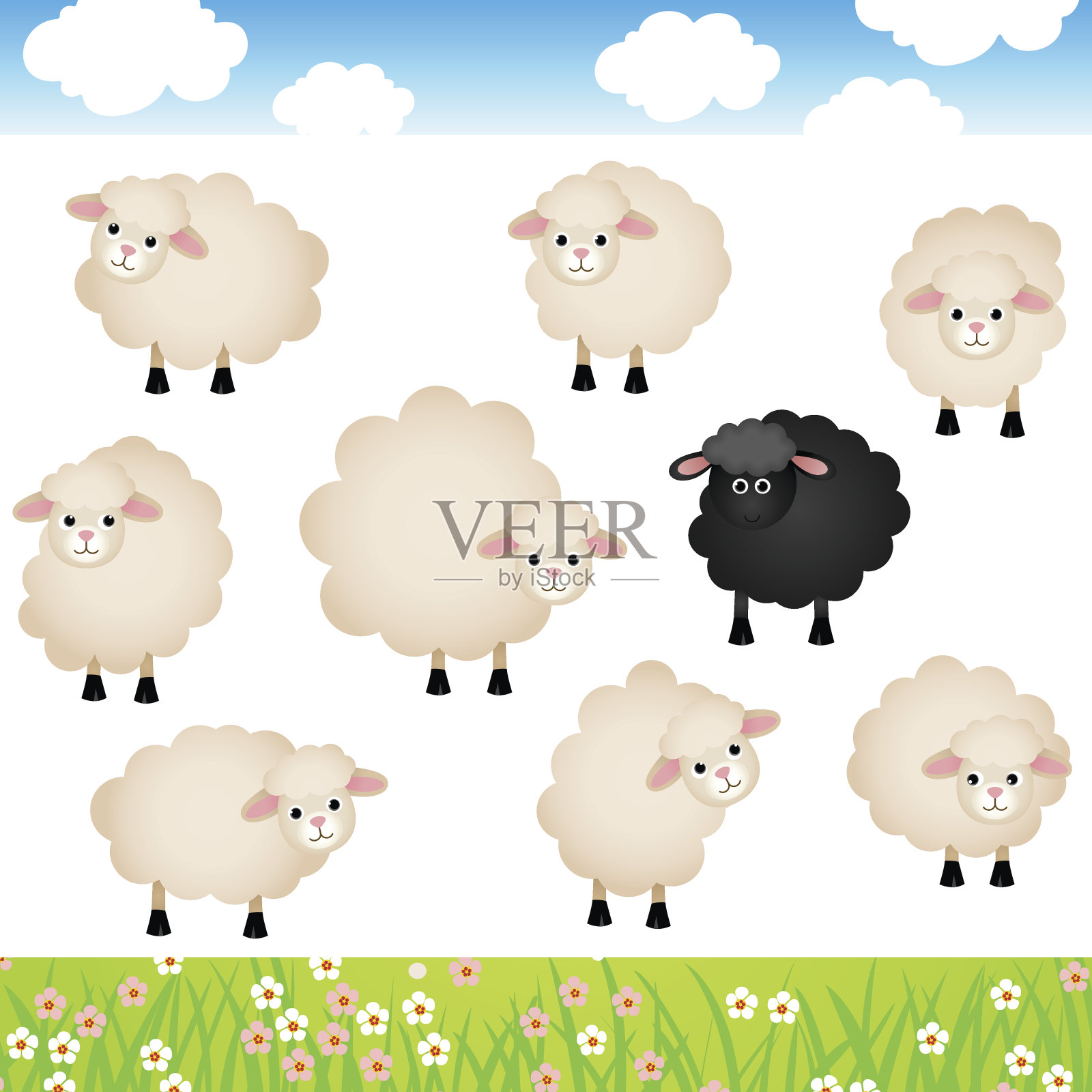 可爱的羊集插画图片素材
