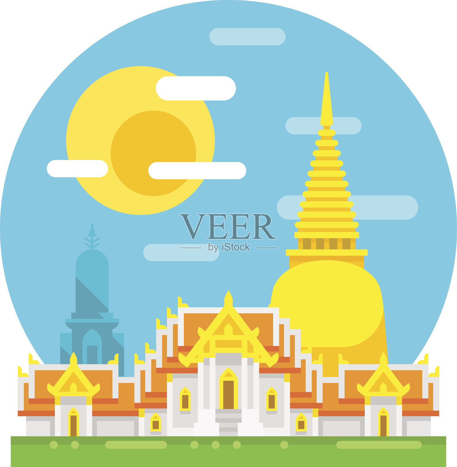 泰国寺庙平面设计地标插画图片素材