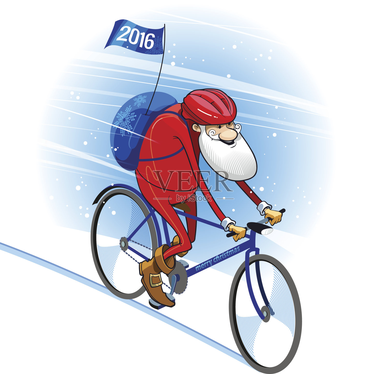 圣诞老人骑自行车插画图片素材