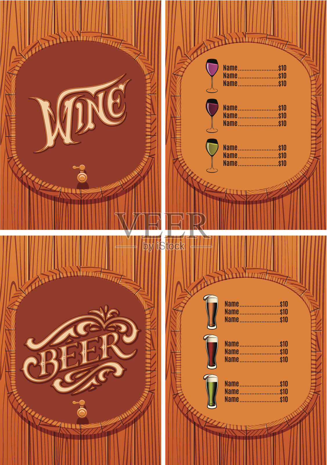 啤酒和葡萄酒菜单的封面模板插画图片素材