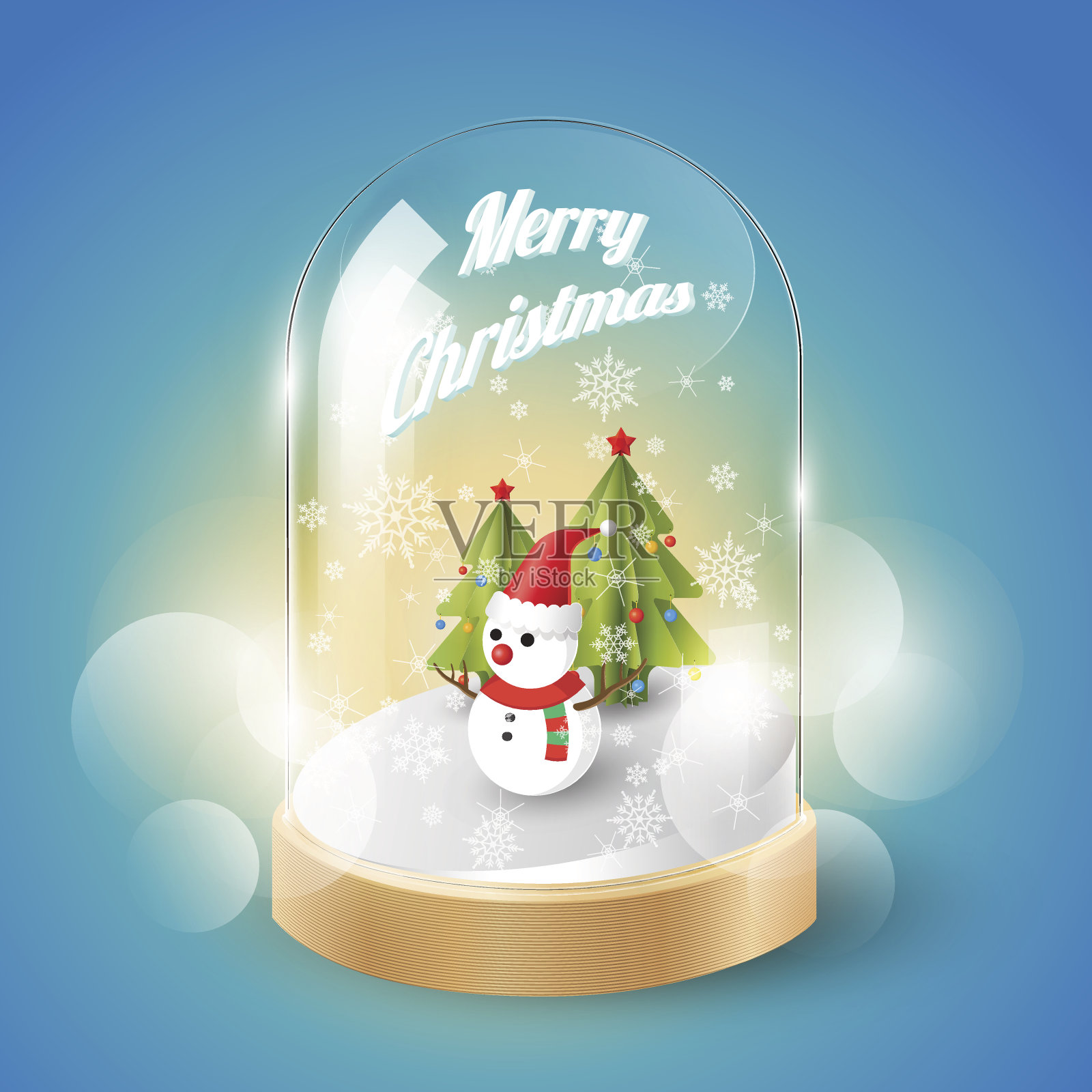 圣诞快乐，玻璃圆顶的雪人，等距视图，矢量插画图片素材