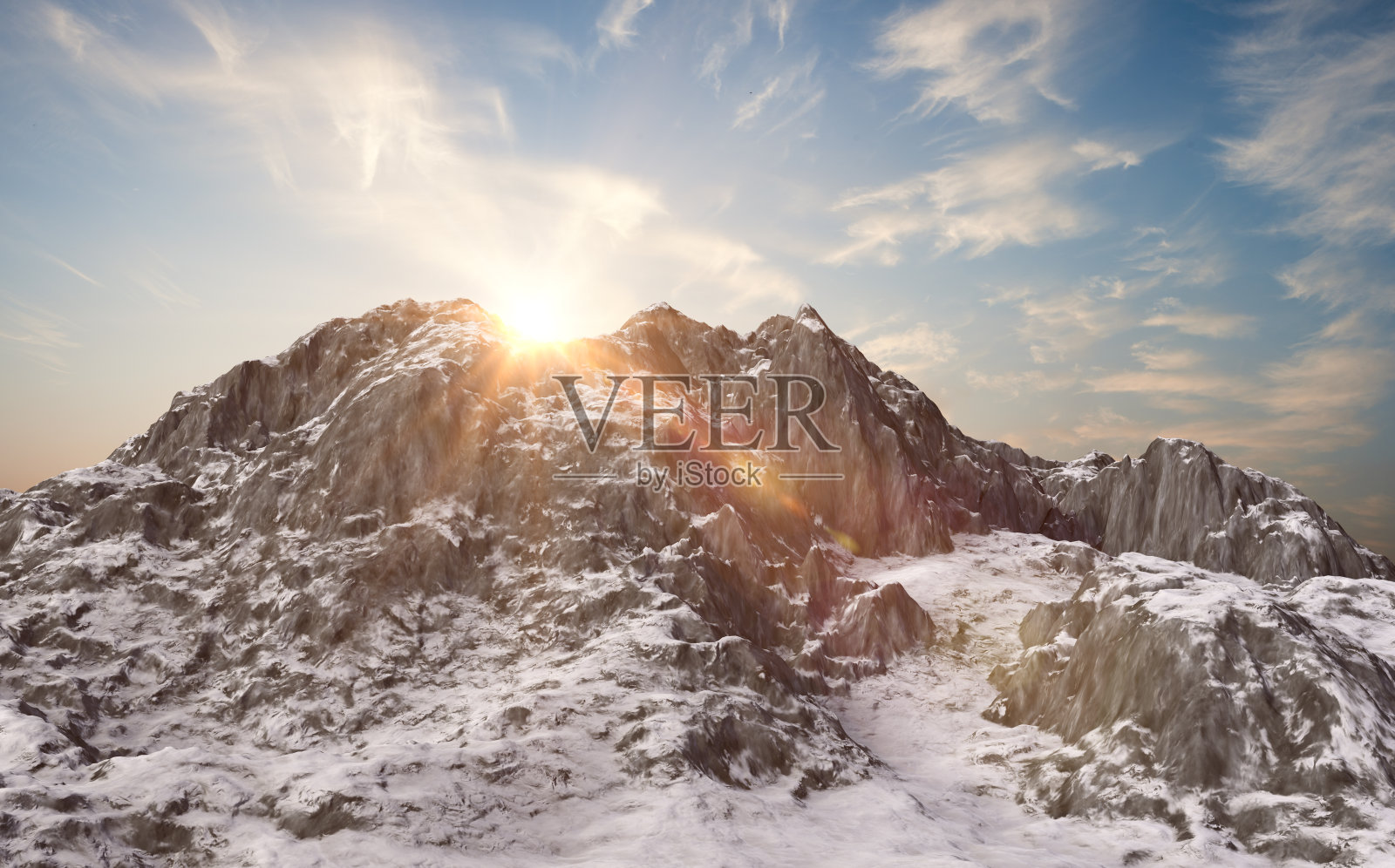 雪山。孤立在白色背景上。三维渲染照片摄影图片