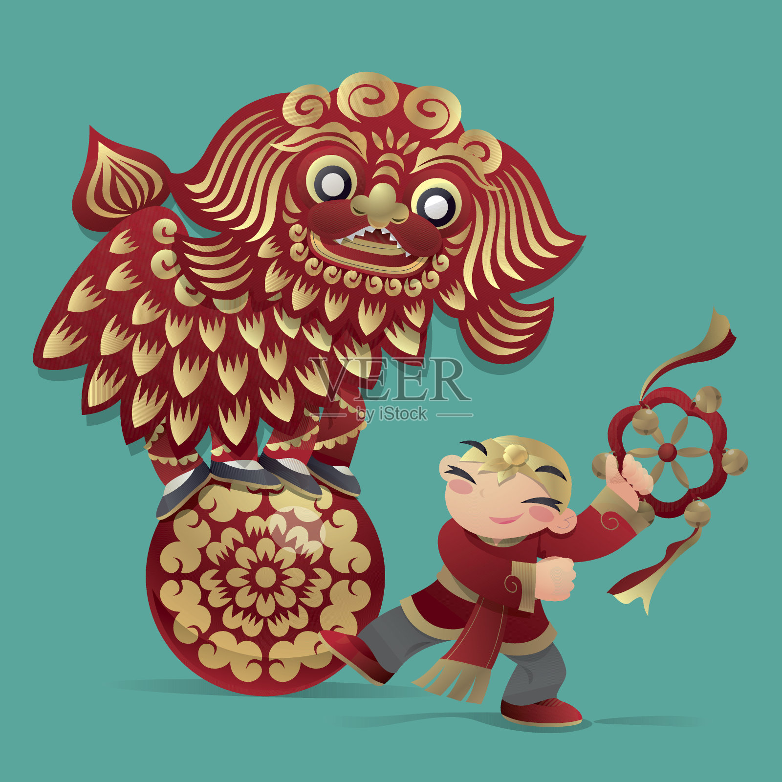 中国舞狮插画图片素材