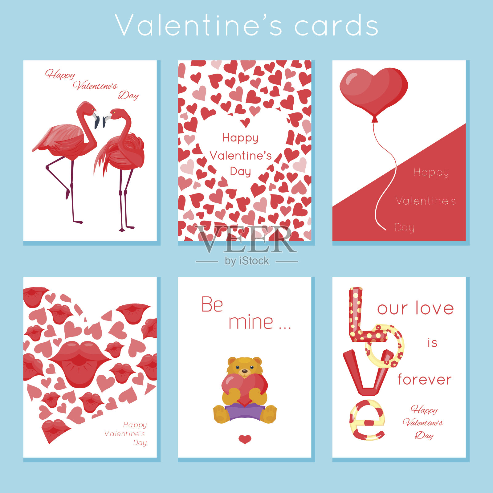 一套浪漫的现代情人节卡片设计模板素材