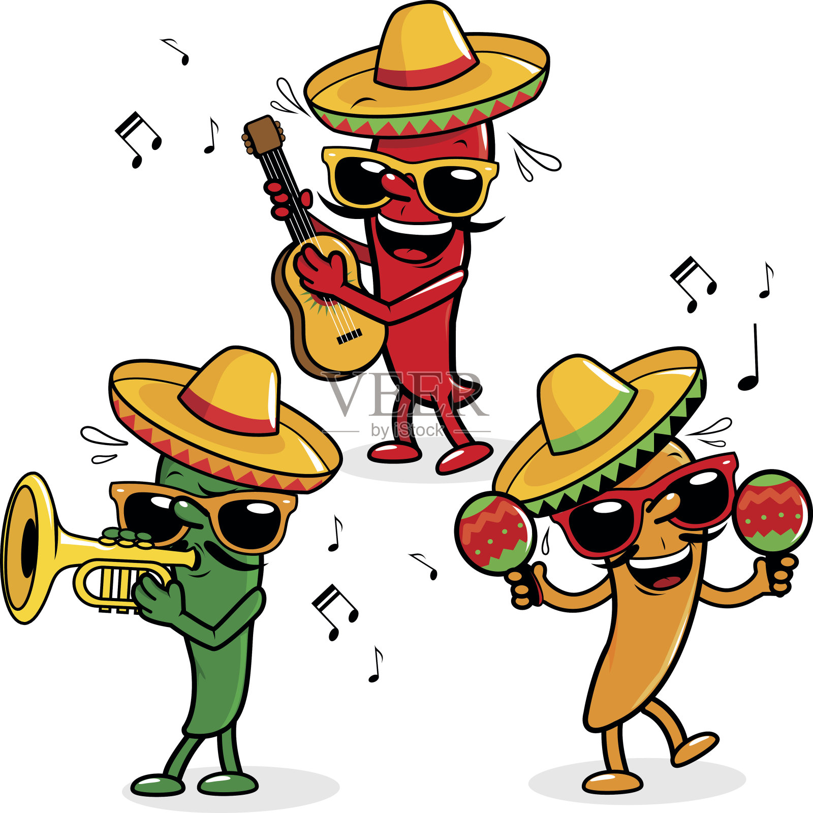 卡通的墨西哥流浪乐队辣椒设计元素图片