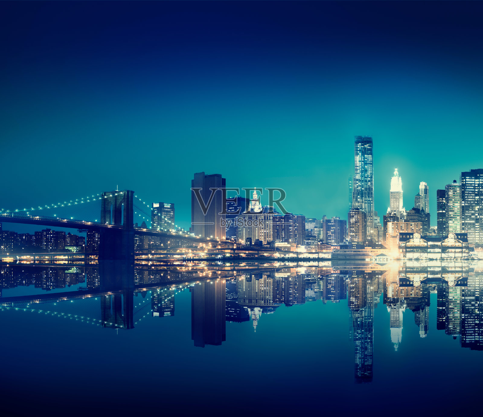 纽约市灯光风景桥的概念照片摄影图片