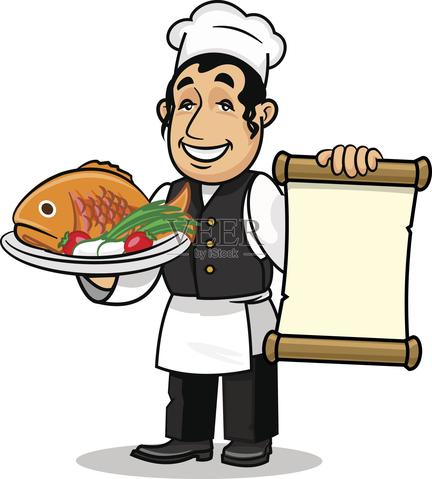 鱼餐厅厨师。菜单卡模板插画图片素材