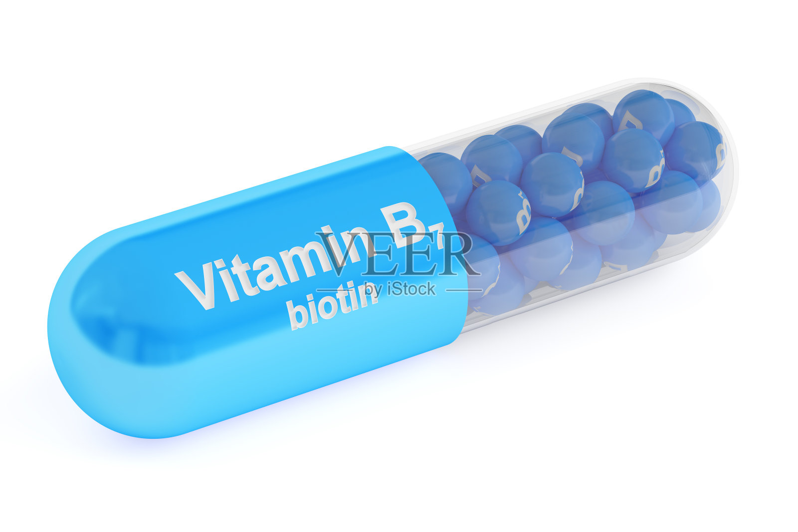 维生素B7胶囊，3D渲染插画图片素材