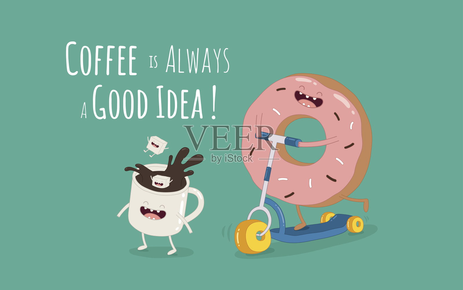 咖啡和甜甜圈插画图片素材