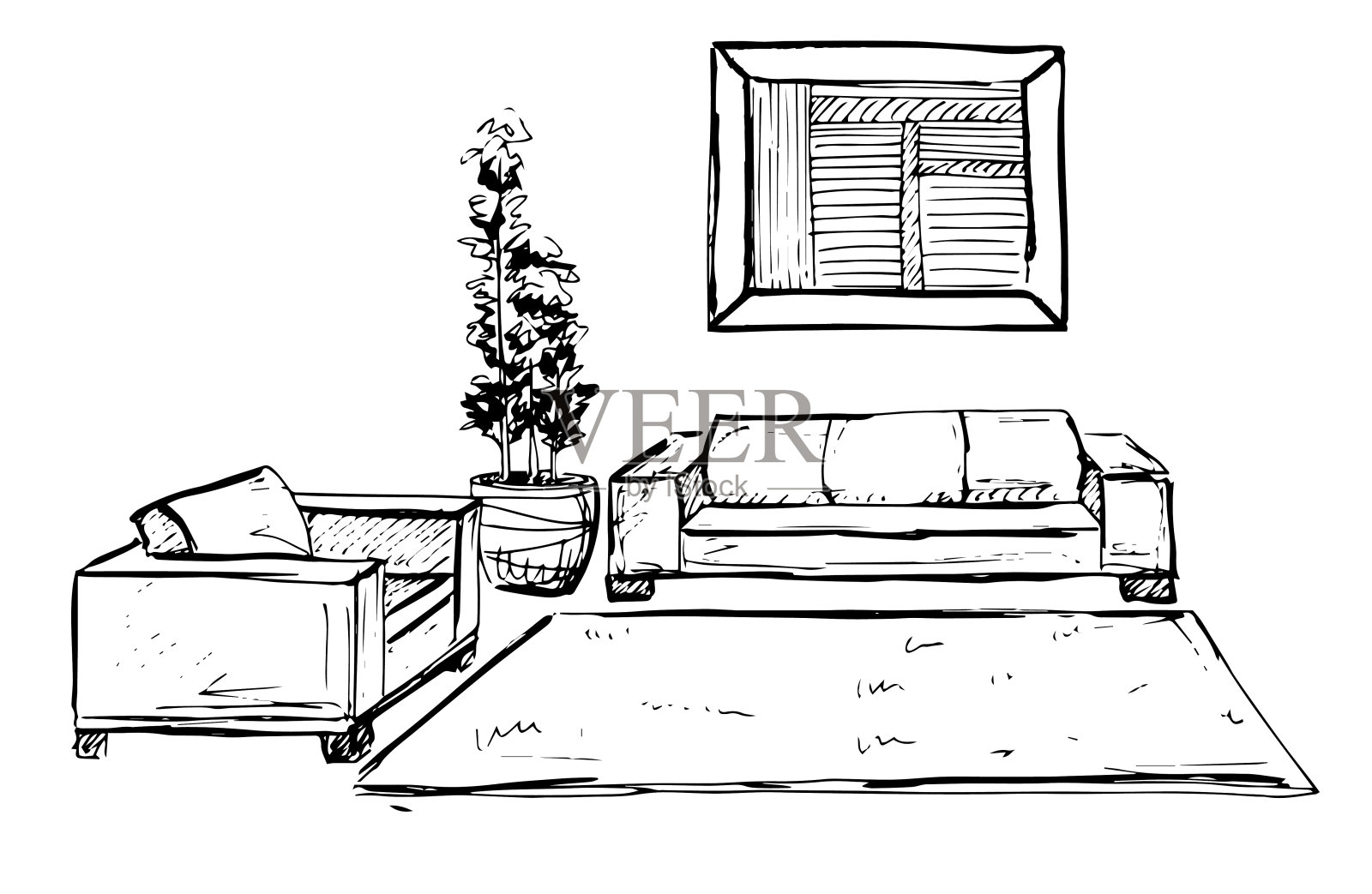 室内的线性草图。房间的计划。矢量插图。插画图片素材