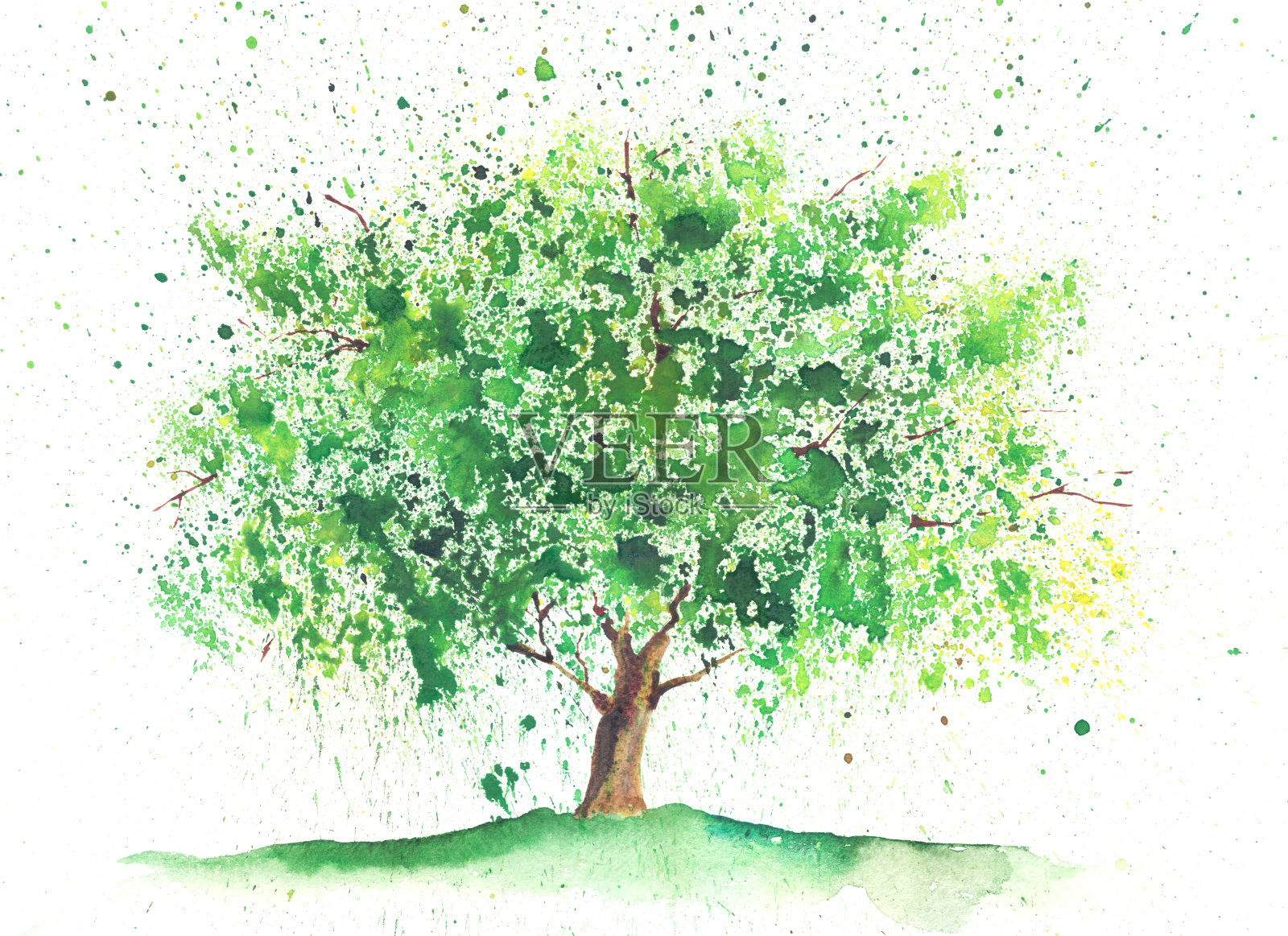水彩夏天树插画图片素材