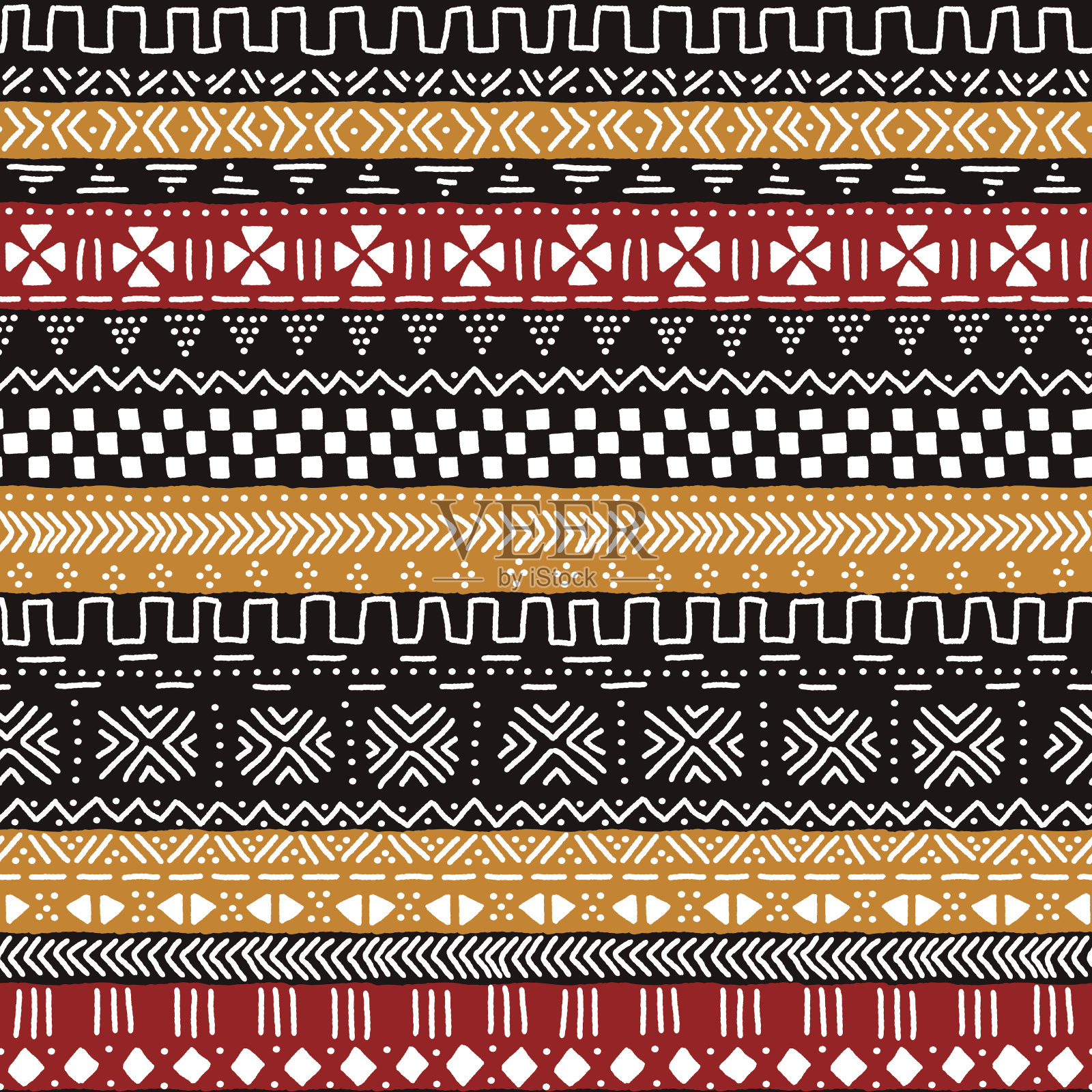 黑、红、黄、白传统非洲泥布无缝面料背景图片素材
