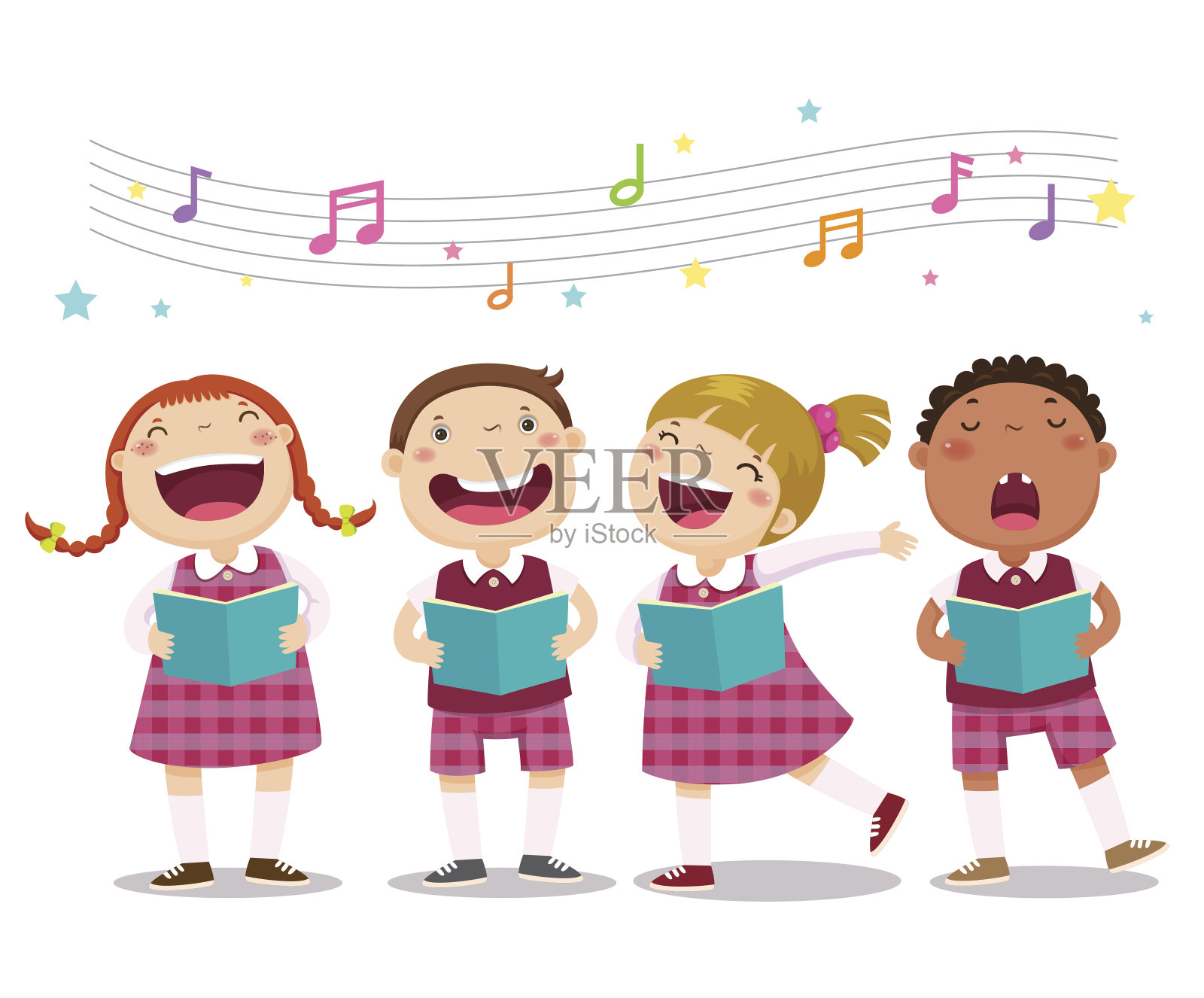唱诗班的女孩和男孩唱歌插画图片素材