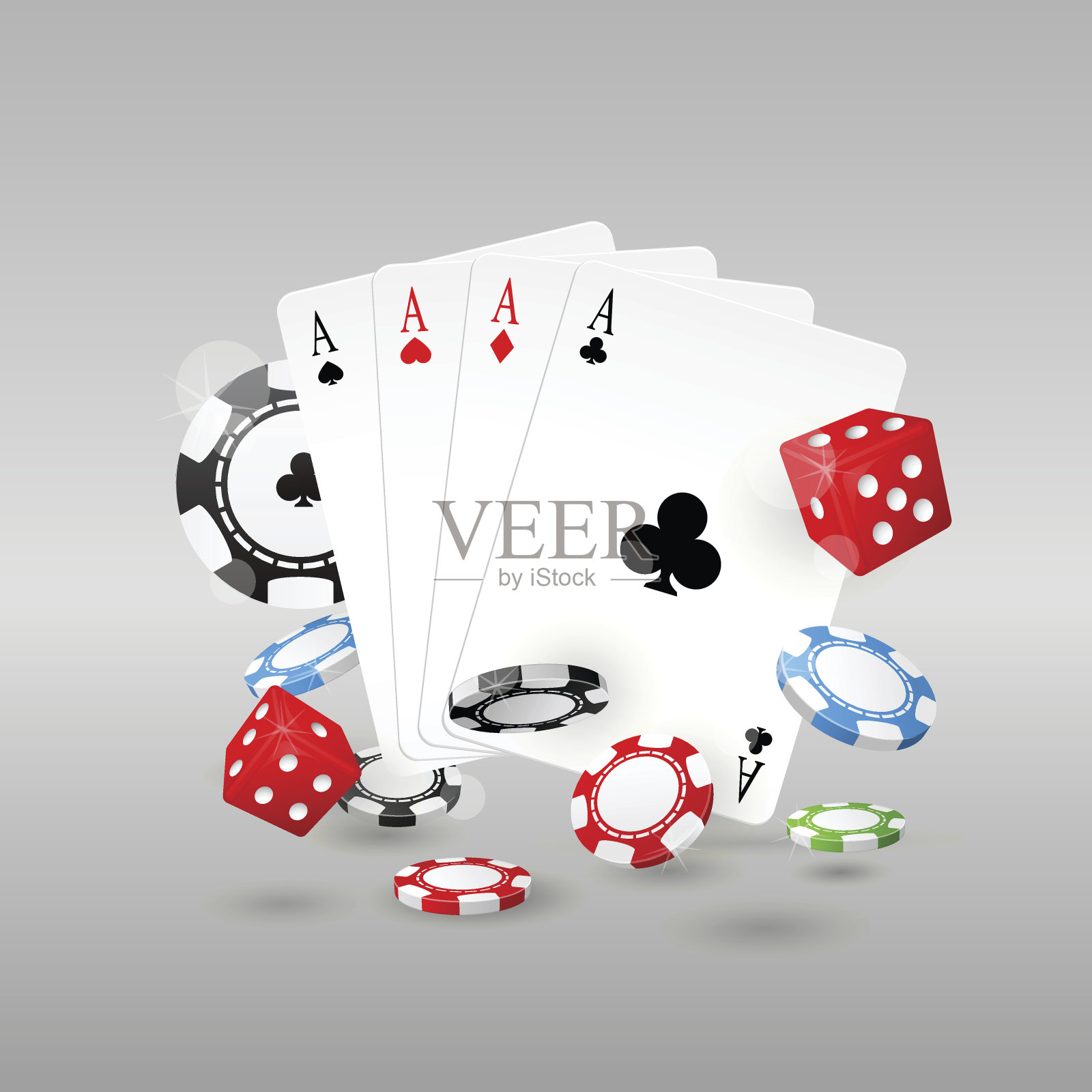 赌博和赌场的标志-扑克筹码，扑克牌和骰子设计元素图片