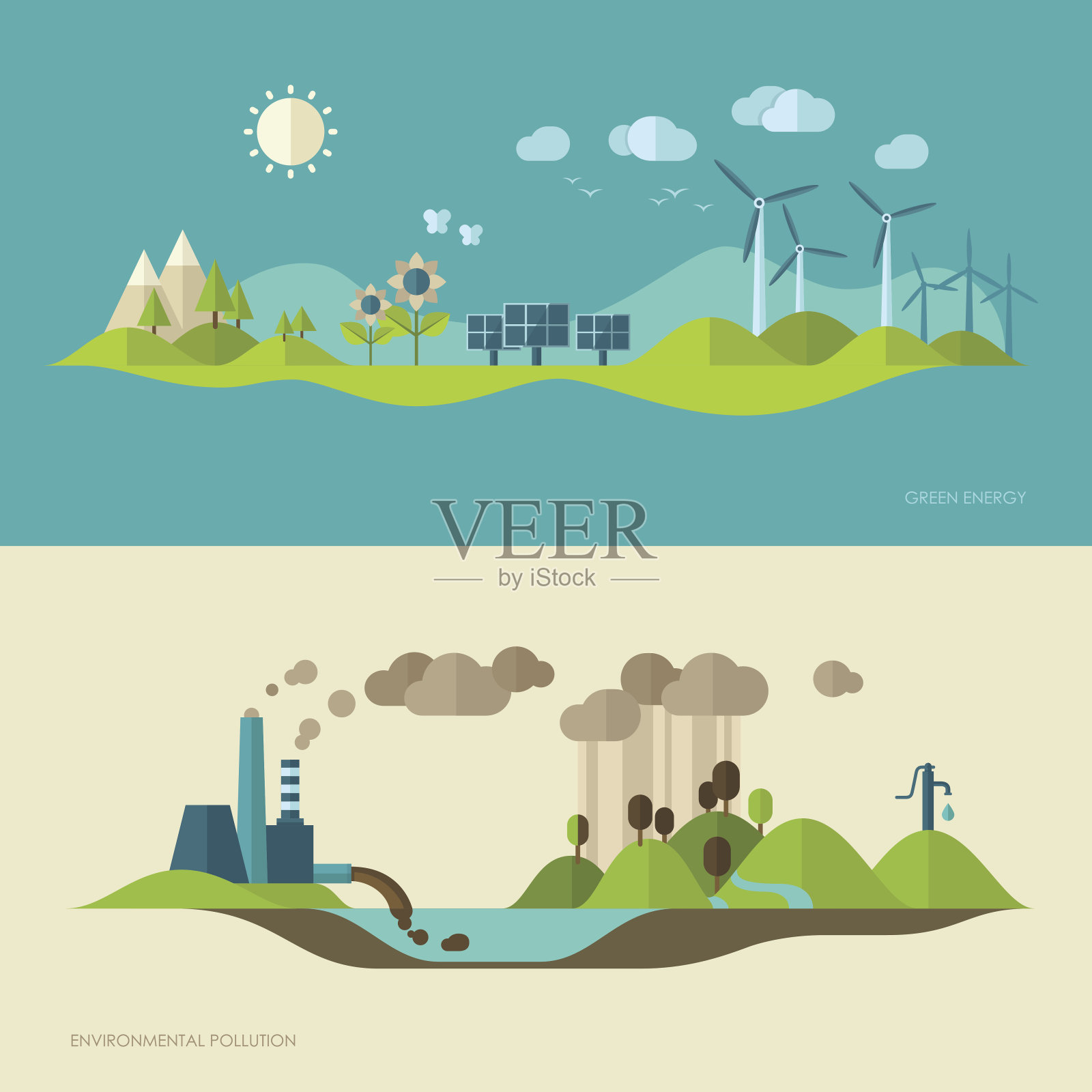 生态、环境、绿色能源和污染概念插图插画图片素材