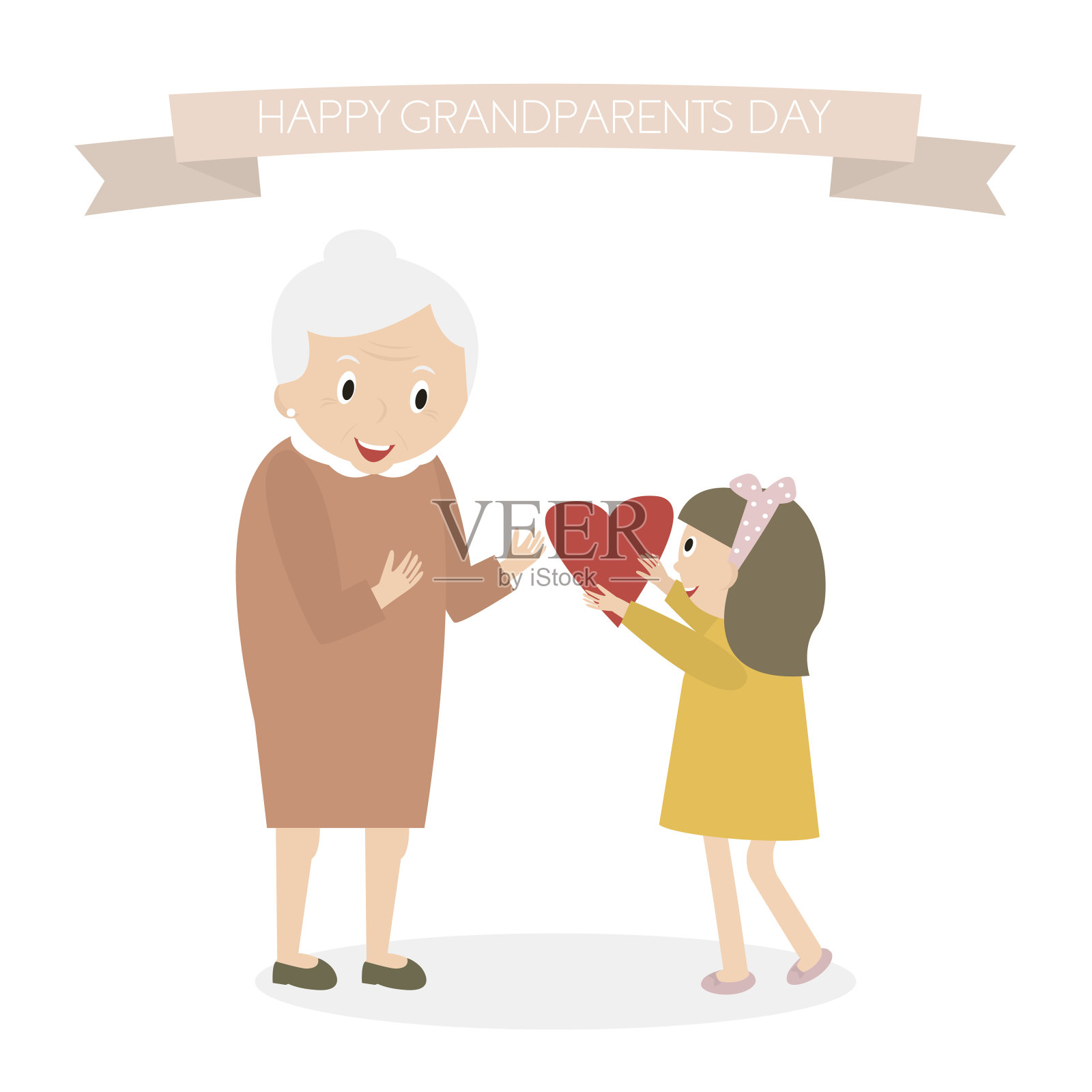 孙女对奶奶很有爱心。祝爷爷奶奶节日问候背景快乐。插画图片素材