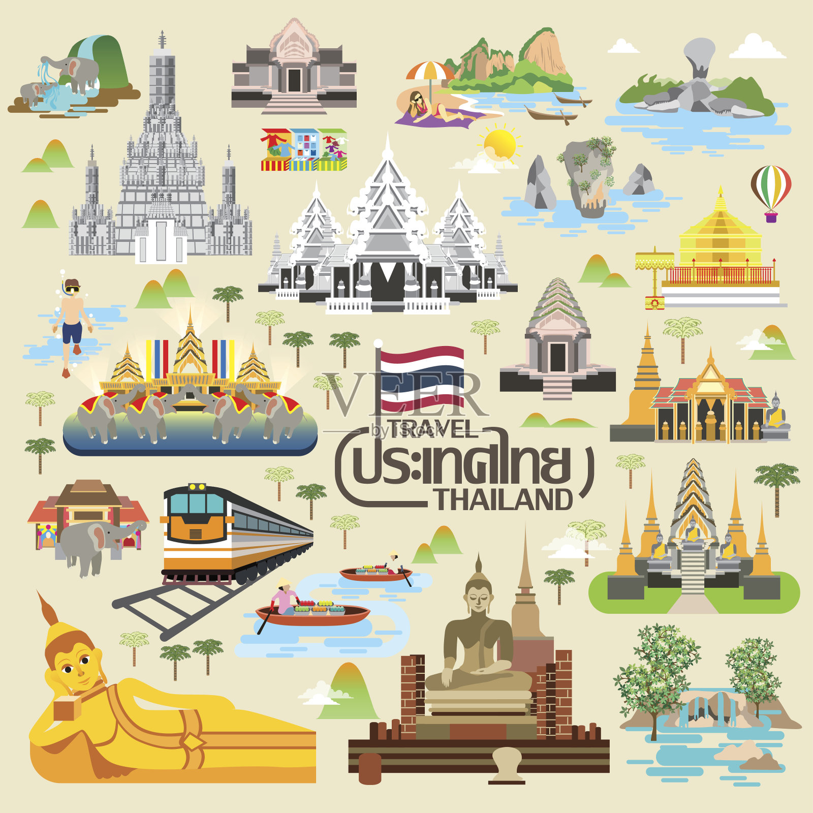 泰国旅游集合插画图片素材