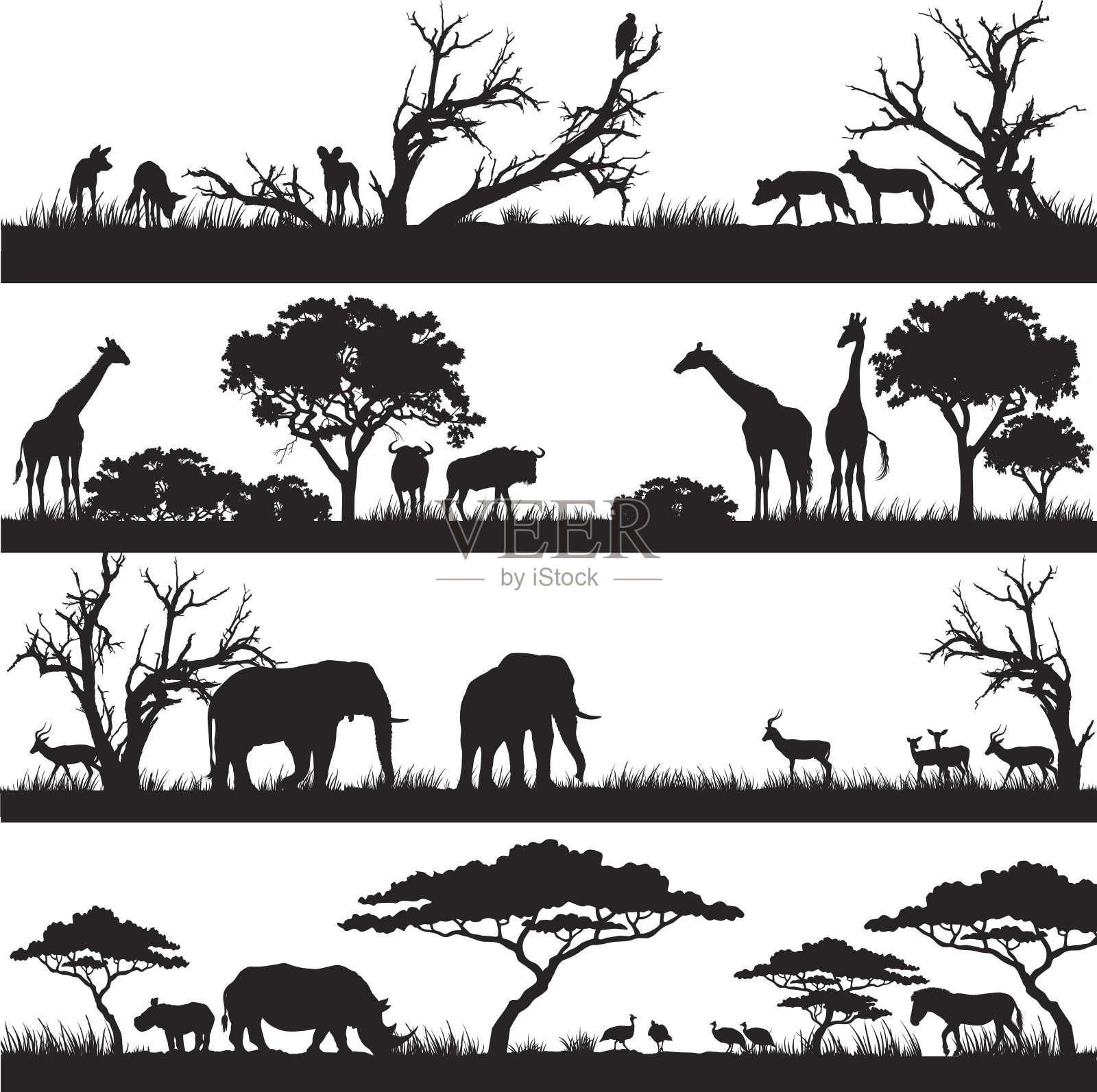 非洲狩猎轮廓插画图片素材