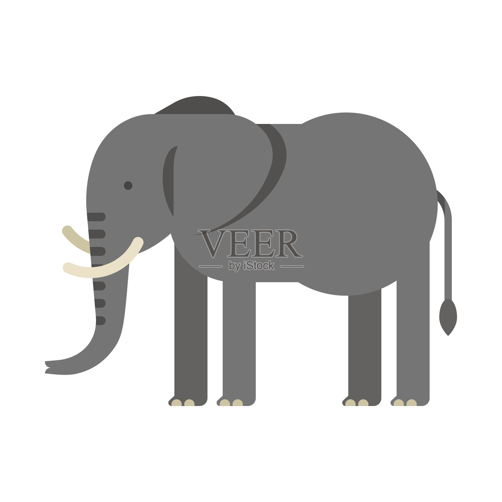 矢量平面风格的大象插图。设计元素图片