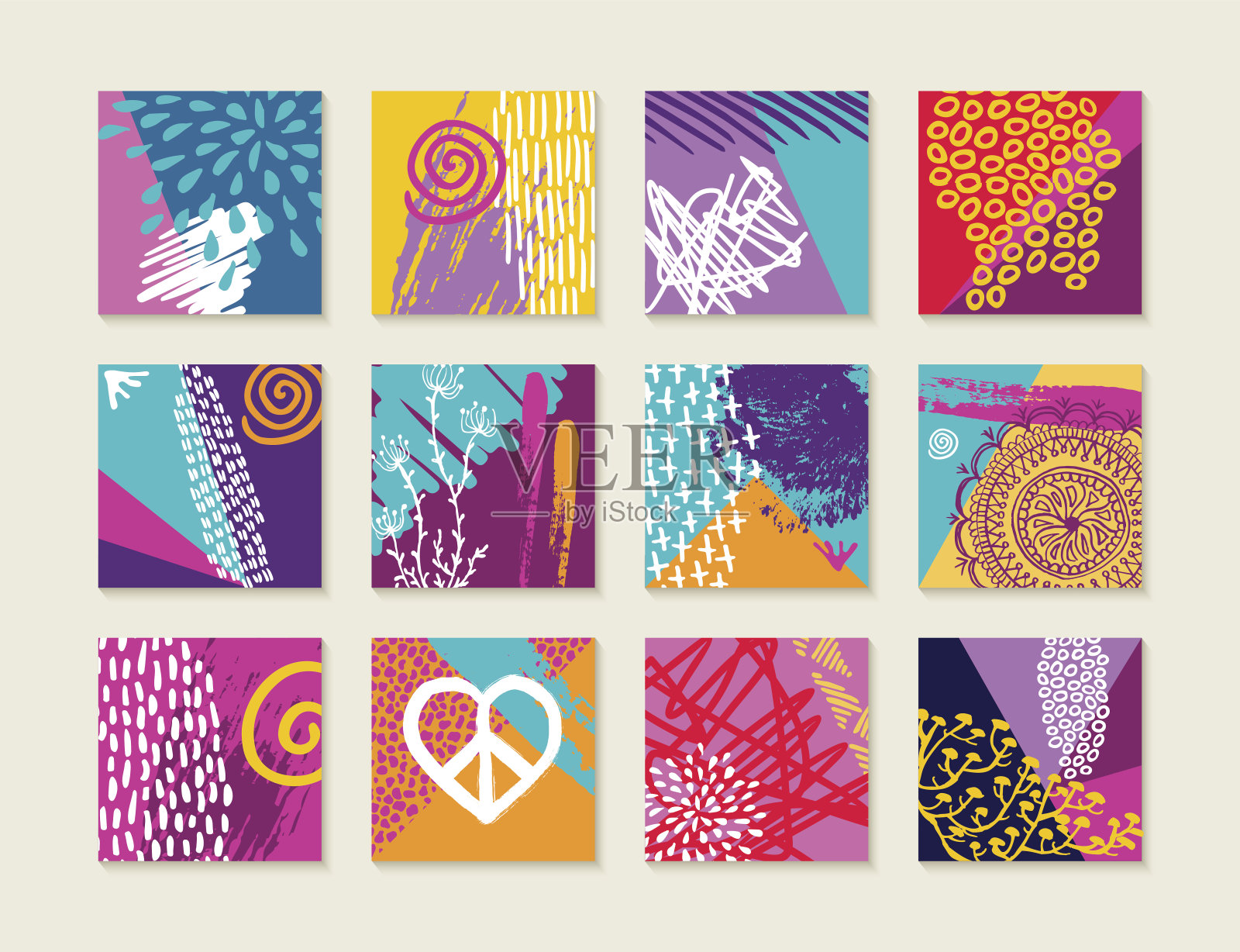 夏季一套彩色卡片与快乐的设计插画图片素材
