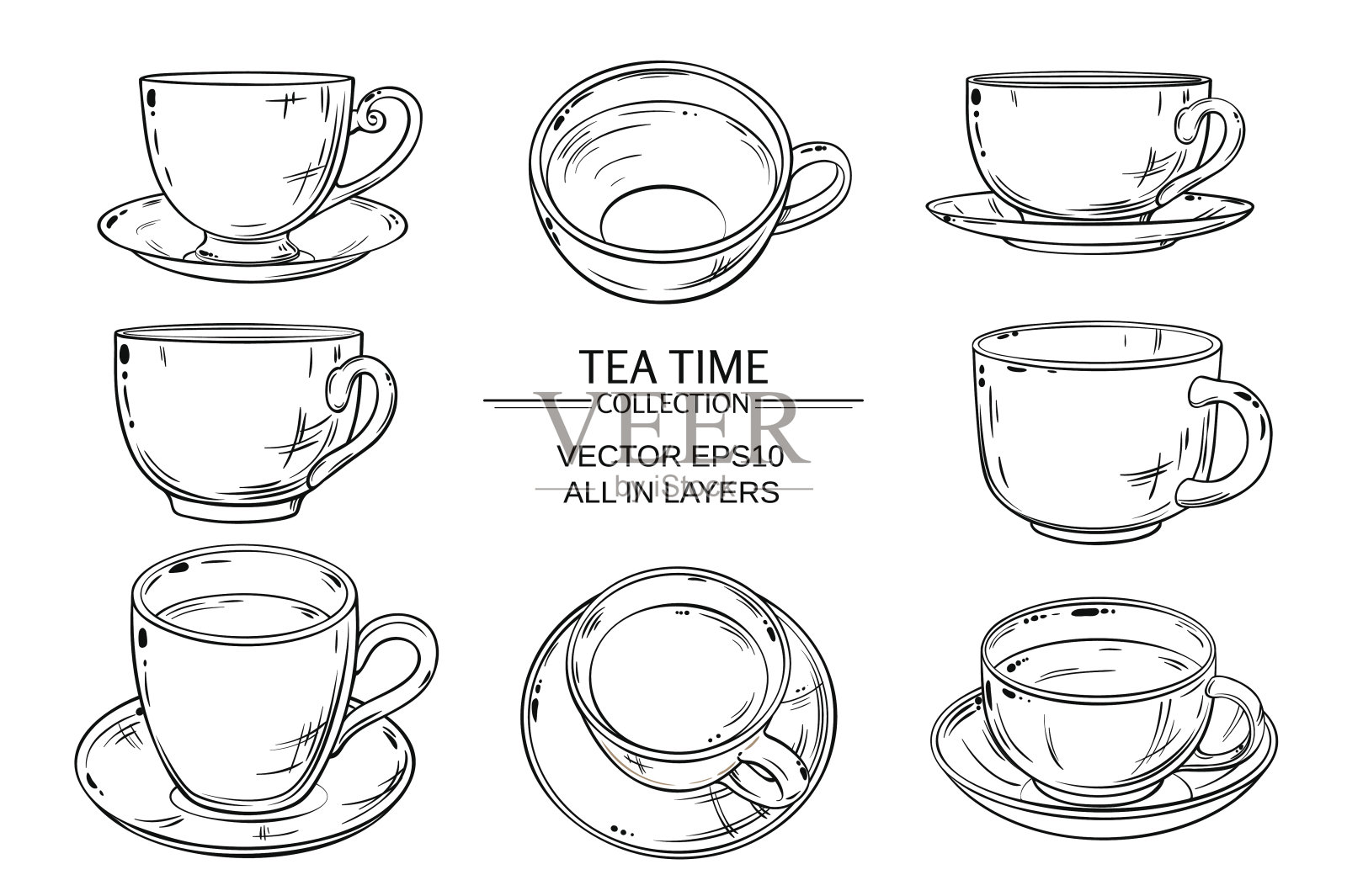 茶杯组插画图片素材