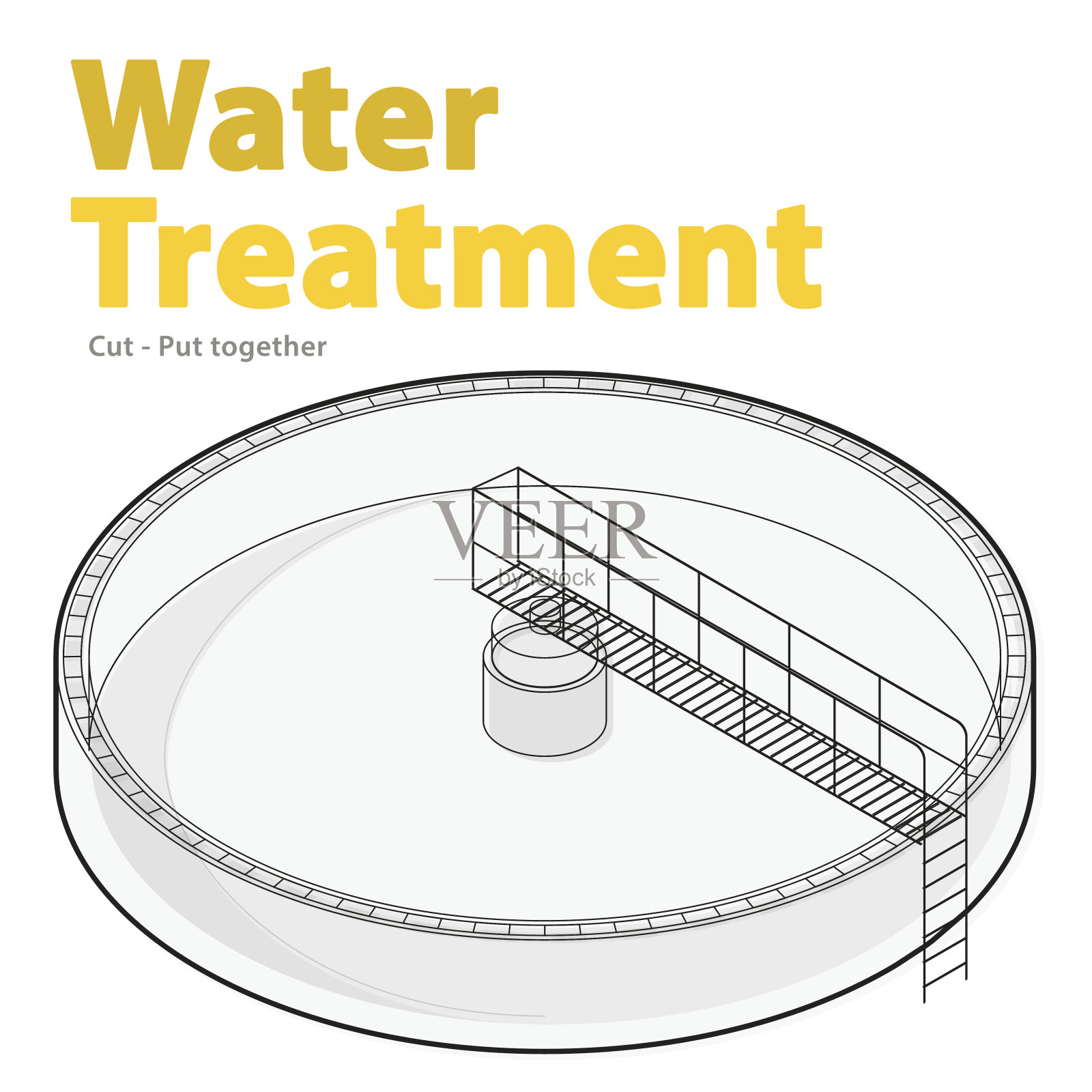 水处理等距建筑信息图，大线细菌净化器。插画图片素材