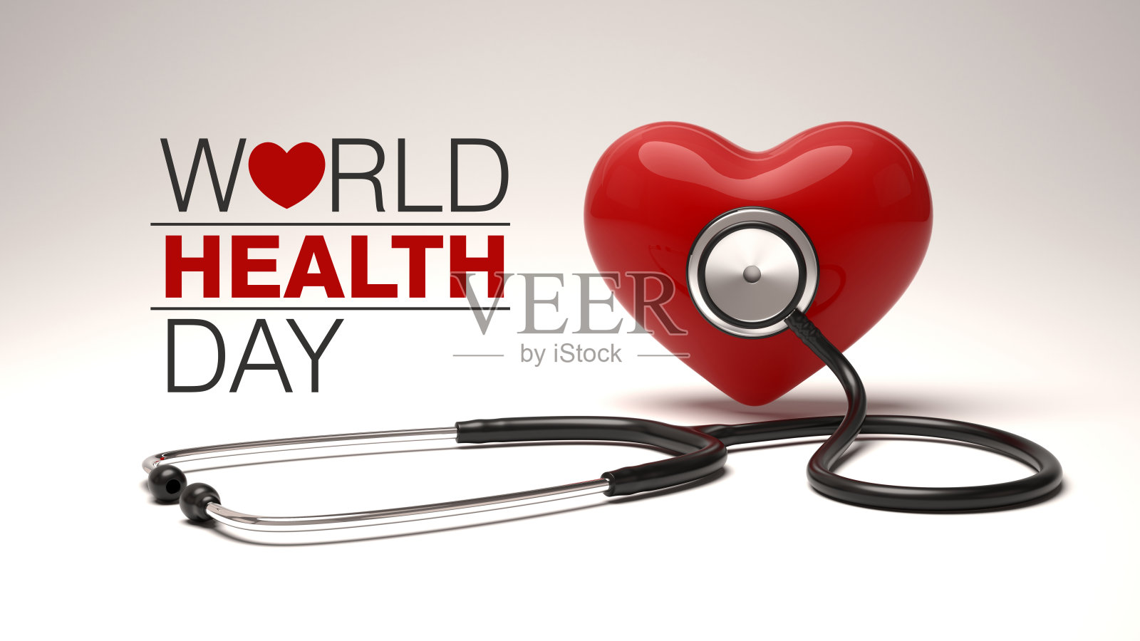 世界卫生日概念与心脏和听诊器。照片摄影图片
