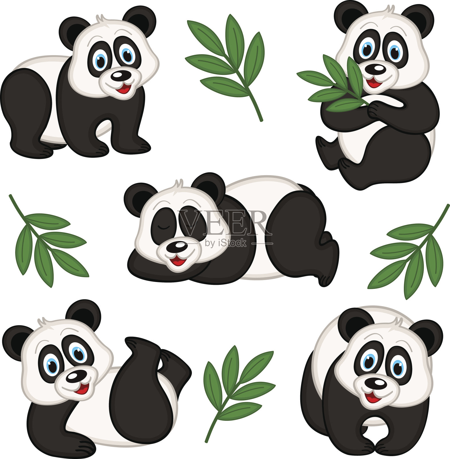 孤立大熊猫组插画图片素材