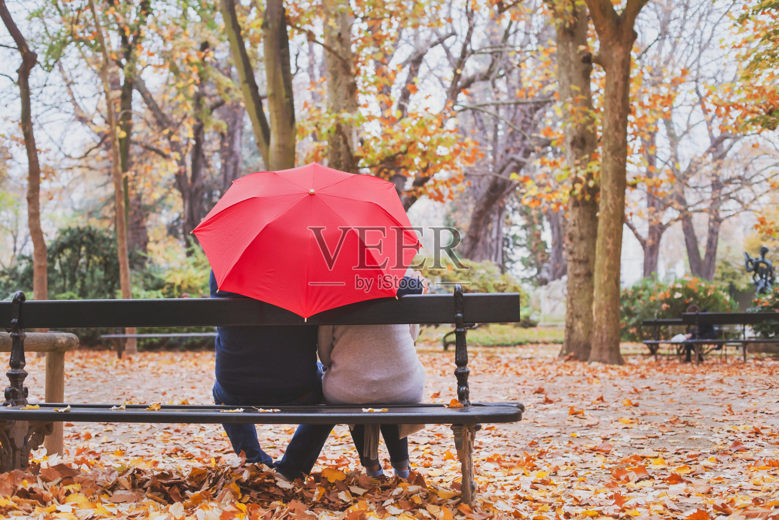 一对退休的老夫妇坐在伞下照片摄影图片