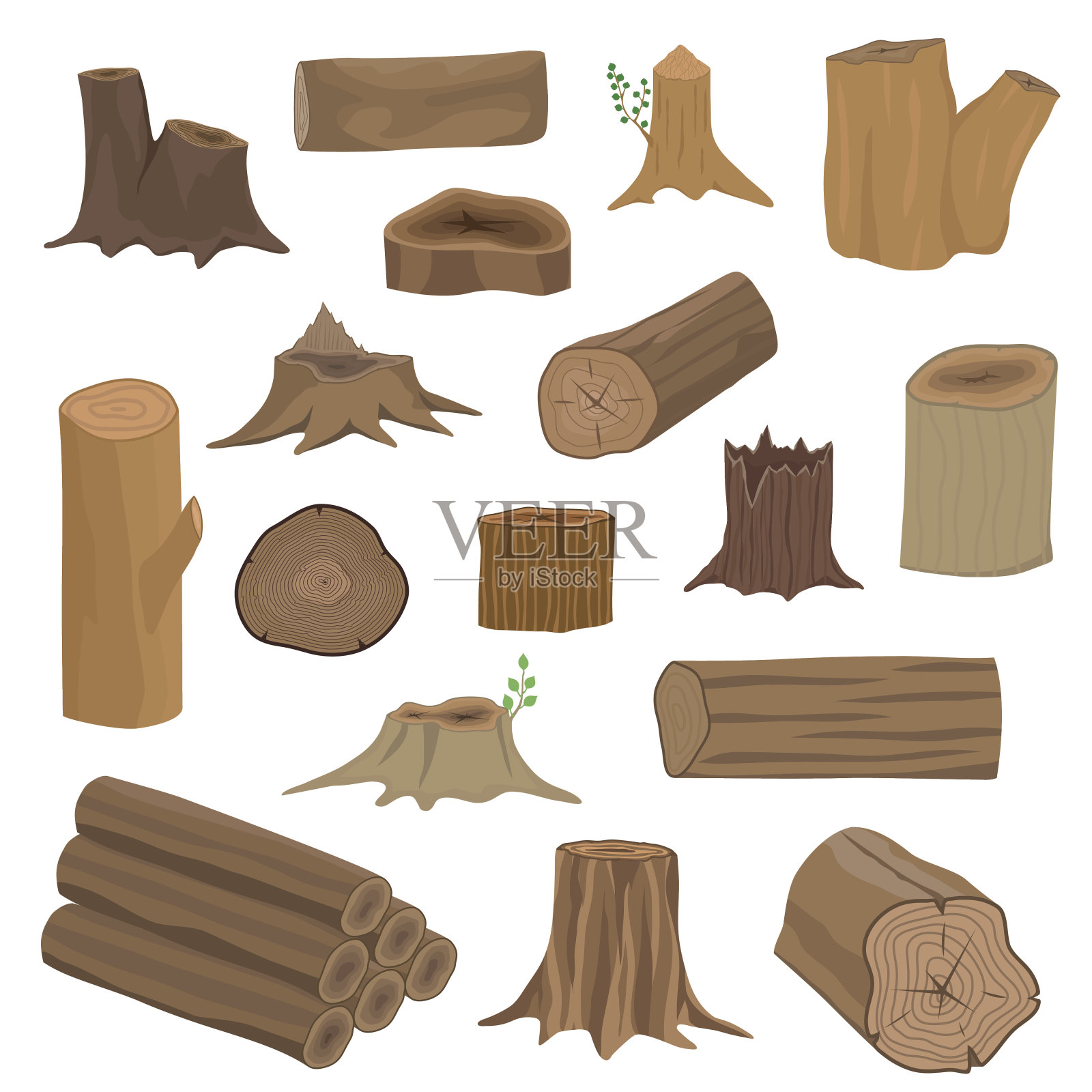 木桩向量集。插画图片素材