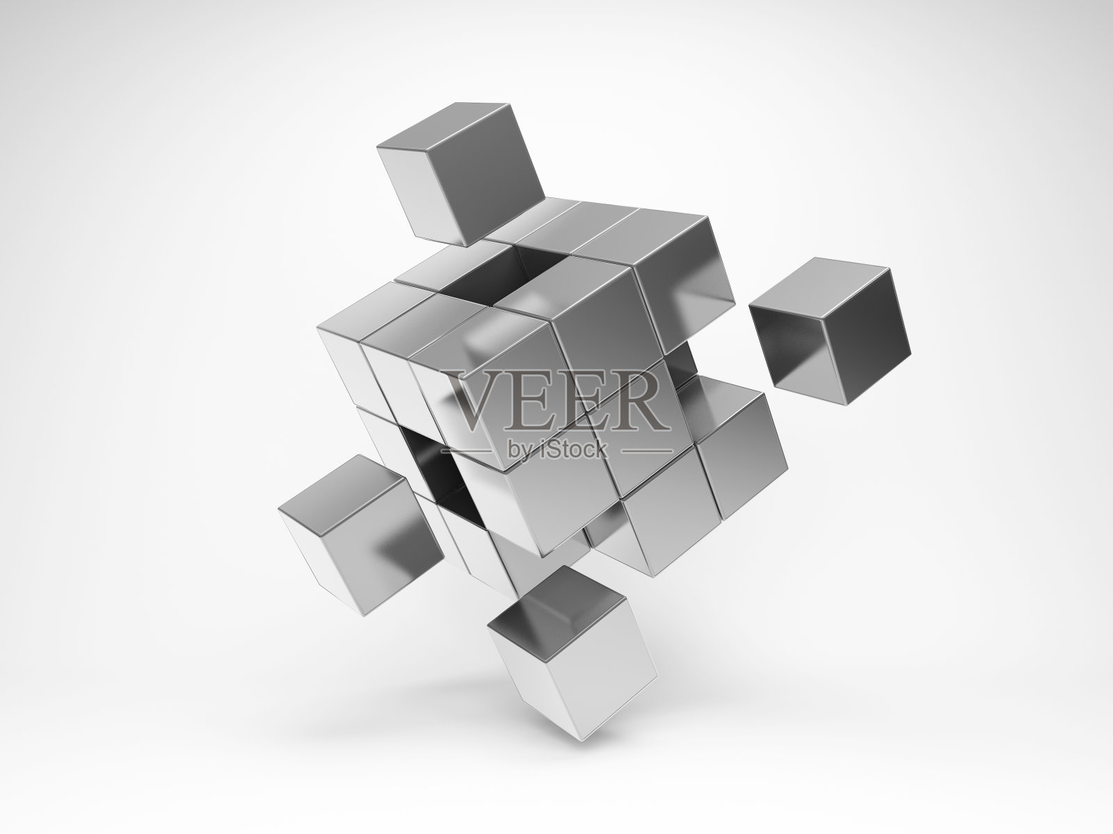 金属立方体与关键元素照片摄影图片