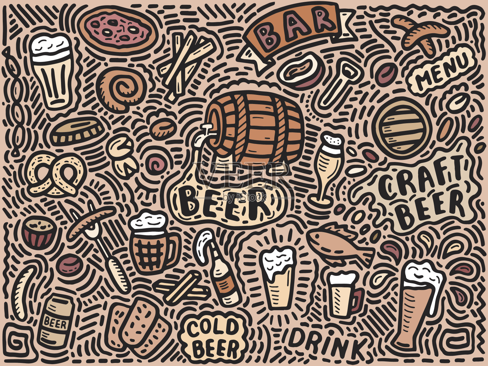 啤酒背景涂鸦风格插画图片素材