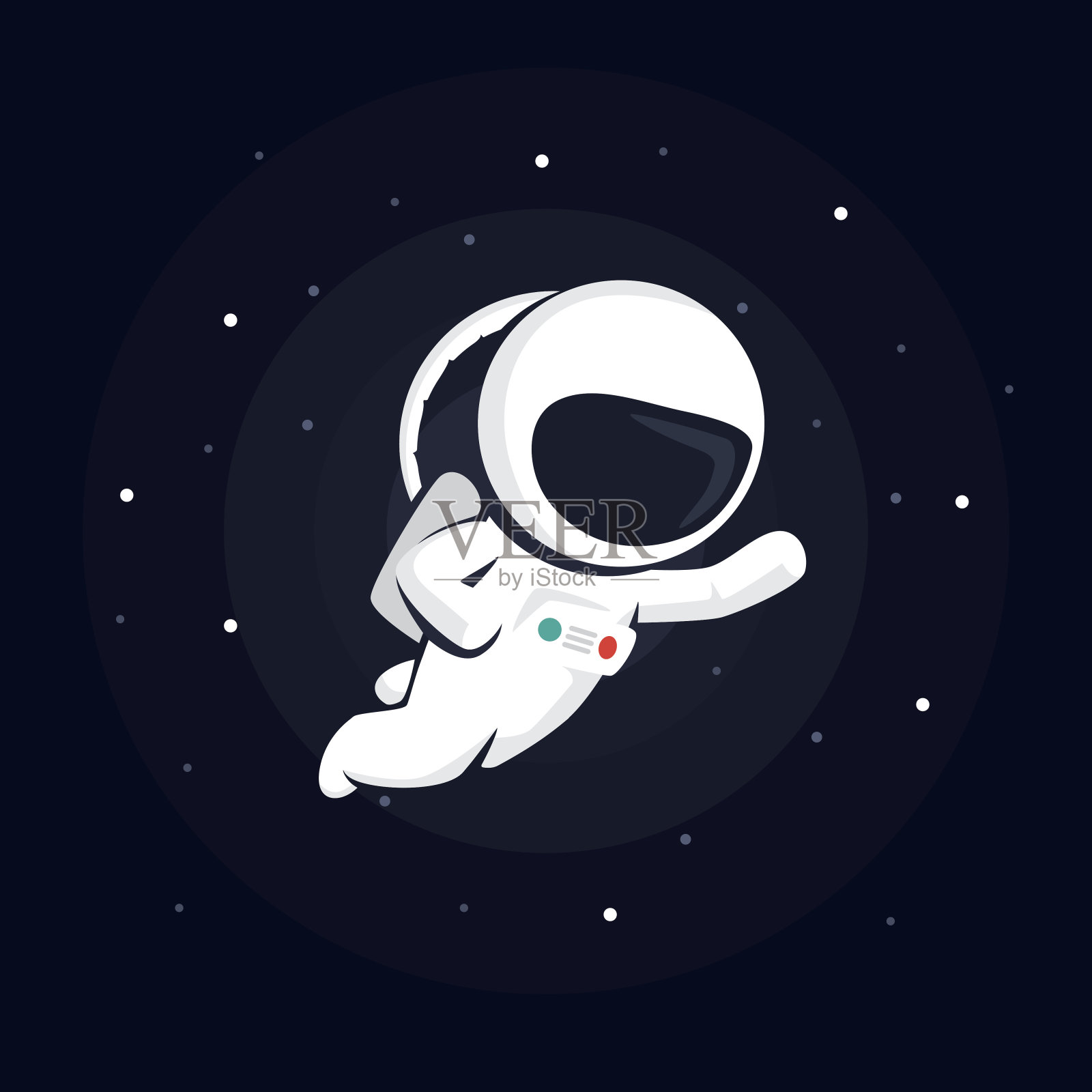 宇航员在黑暗的背景下在太空中的星星之间插画图片素材