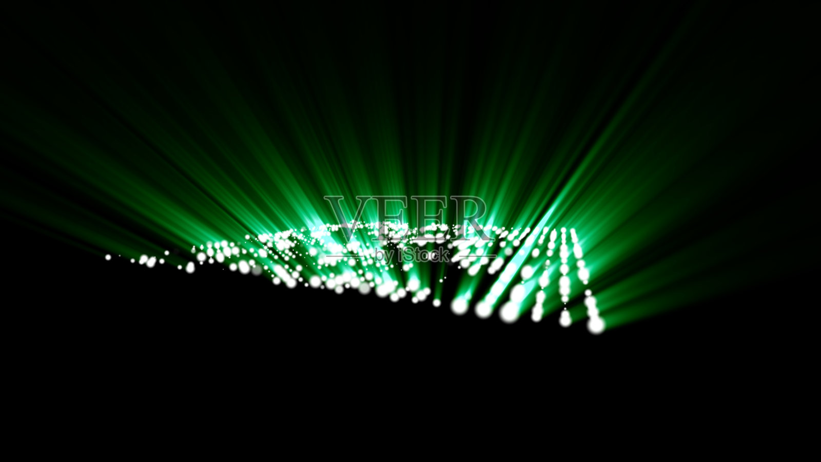 在黑色背景的3D芯片微处理器中抽象的绿色点和发光灯插画图片素材