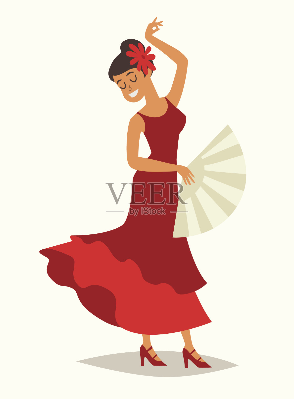 弗拉门戈舞蹈矢量插图。有弗拉门戈扇子的女士插画图片素材