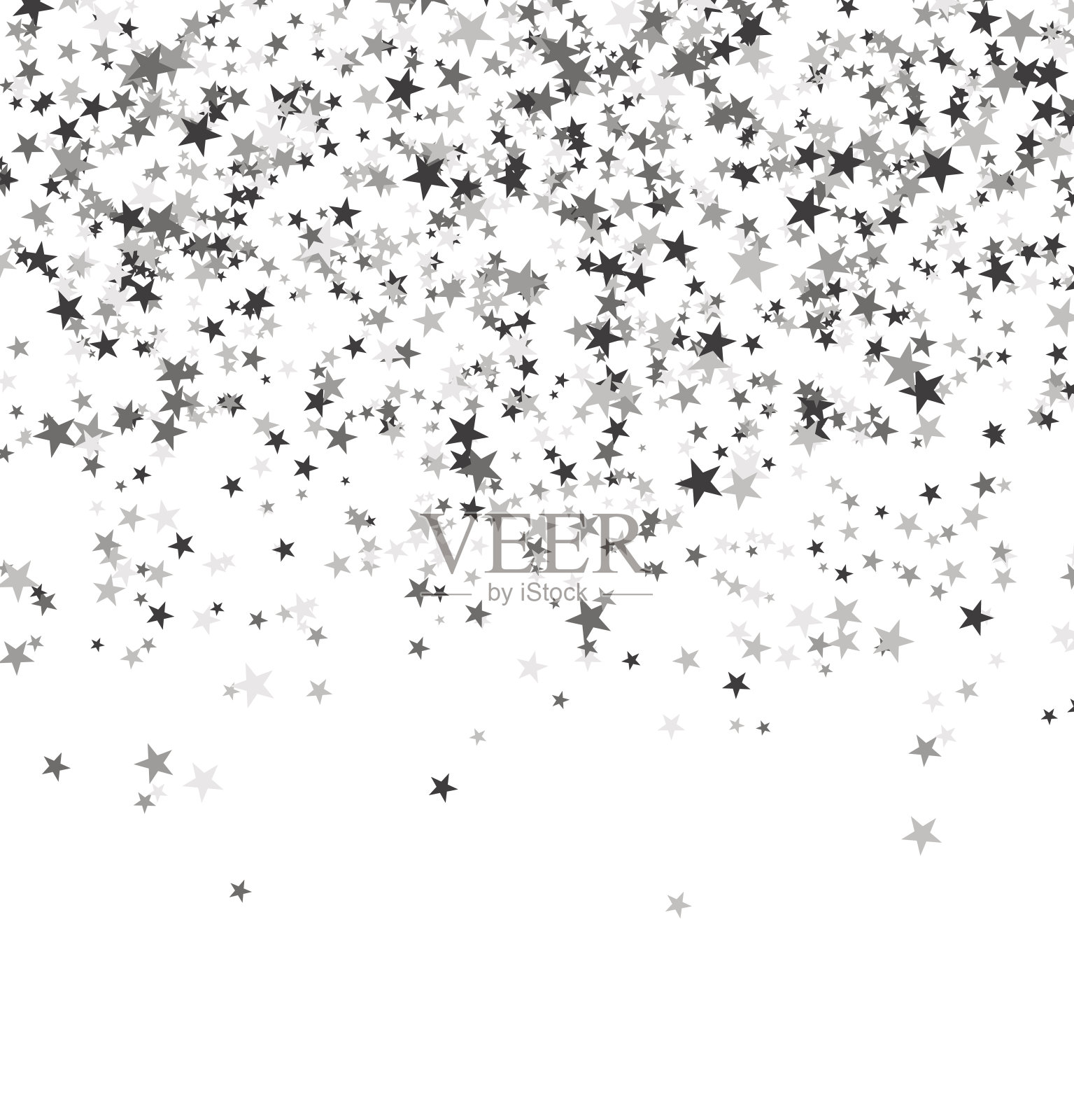 银色的星星在白色的背景下从天空落下。插画图片素材