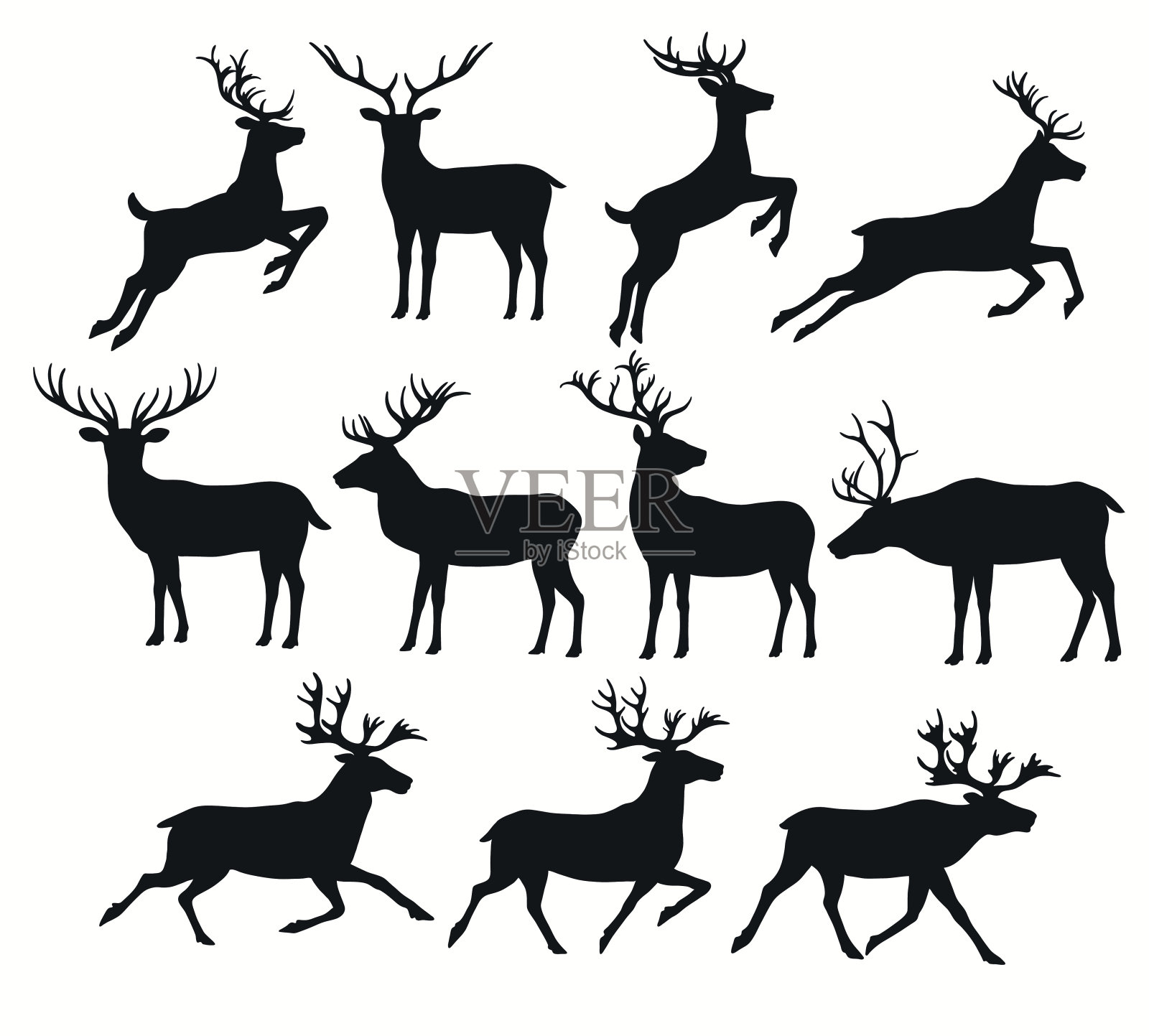 一组鹿的轮廓插画图片素材