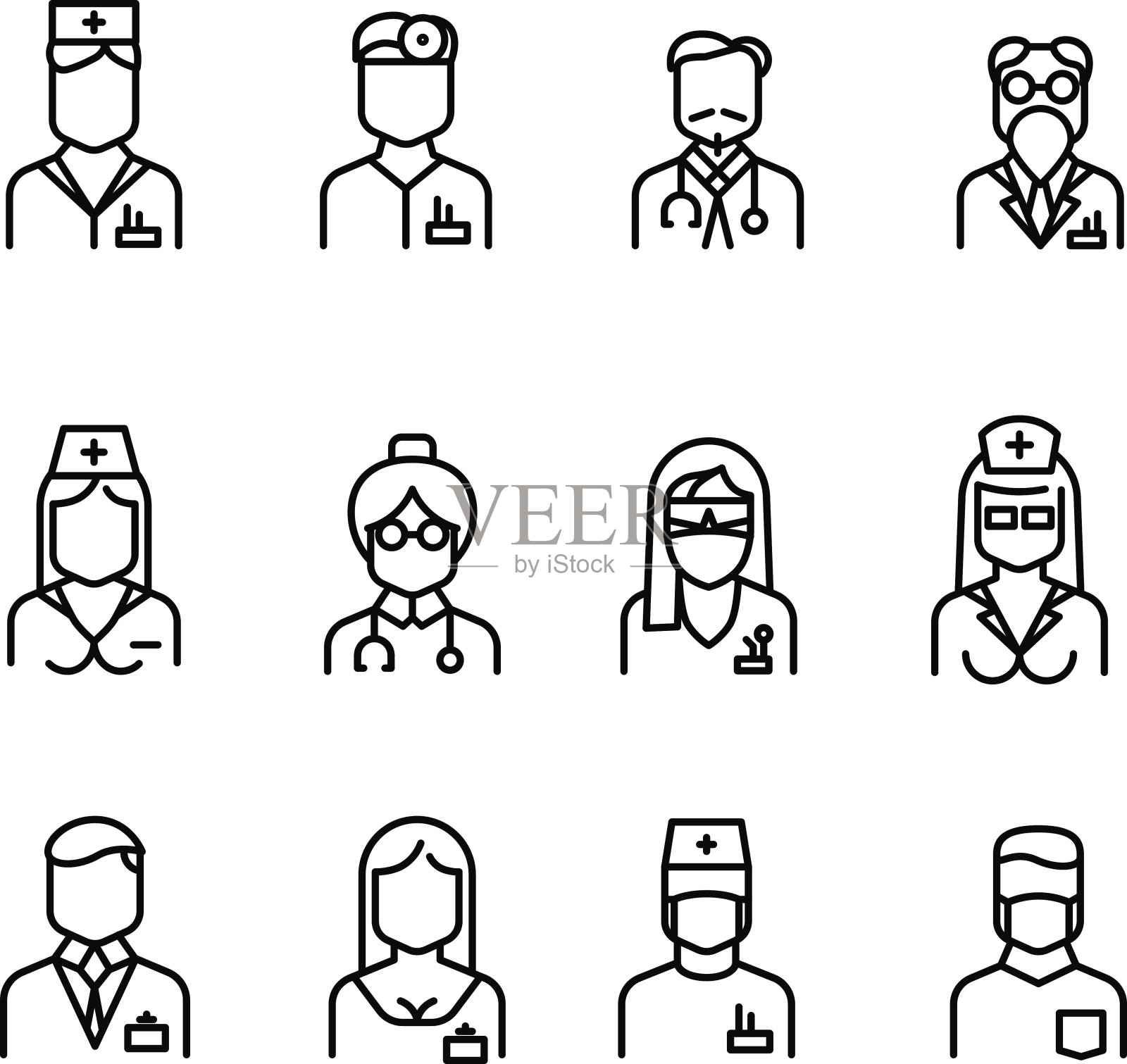 医生图标，护士符号，医疗专业人员矢量化身图标素材