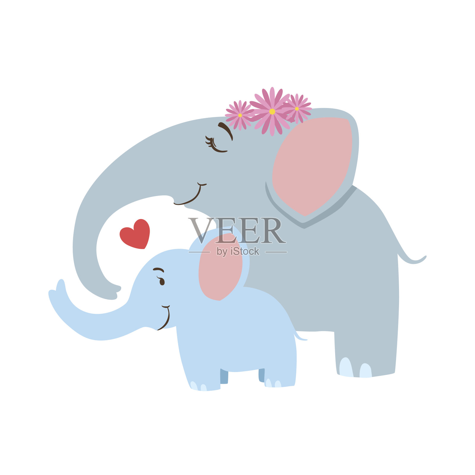 大象妈妈带着花圈动物父母和插画图片素材